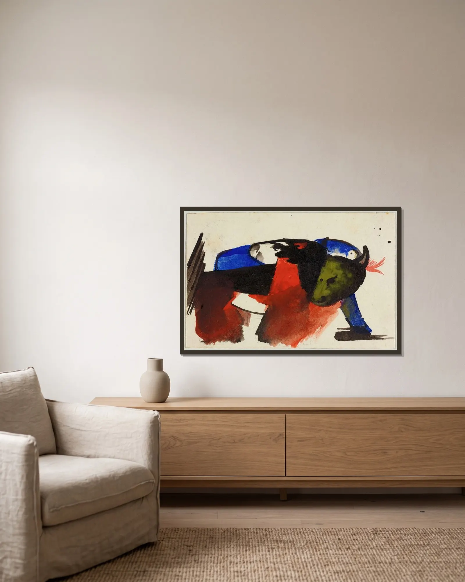 Two animals av Franz Marc inramad på en vägg