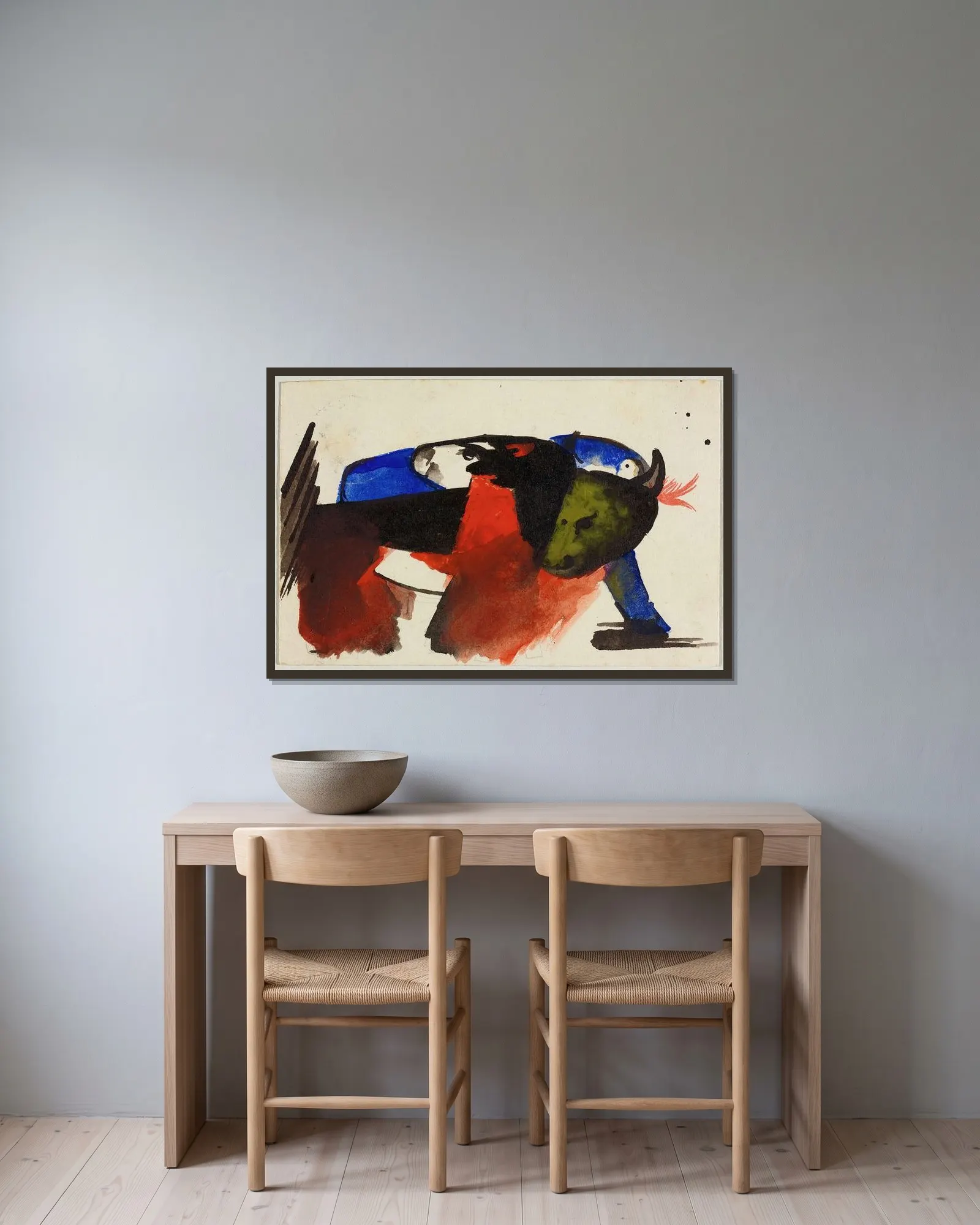 Two animals av Franz Marc inramad på en vägg