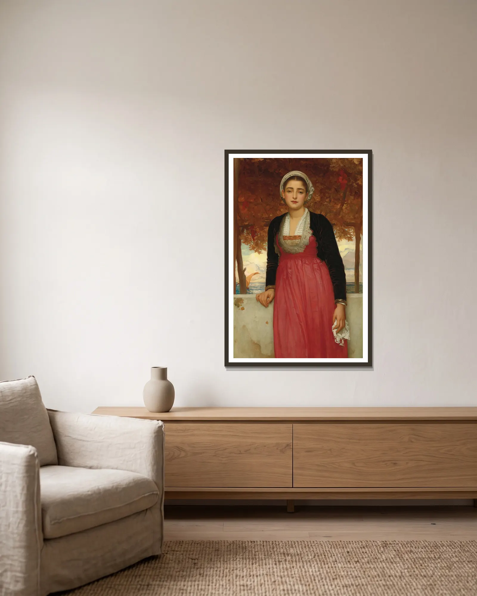 Amarilla av Frederic Leighton inramad på en vägg