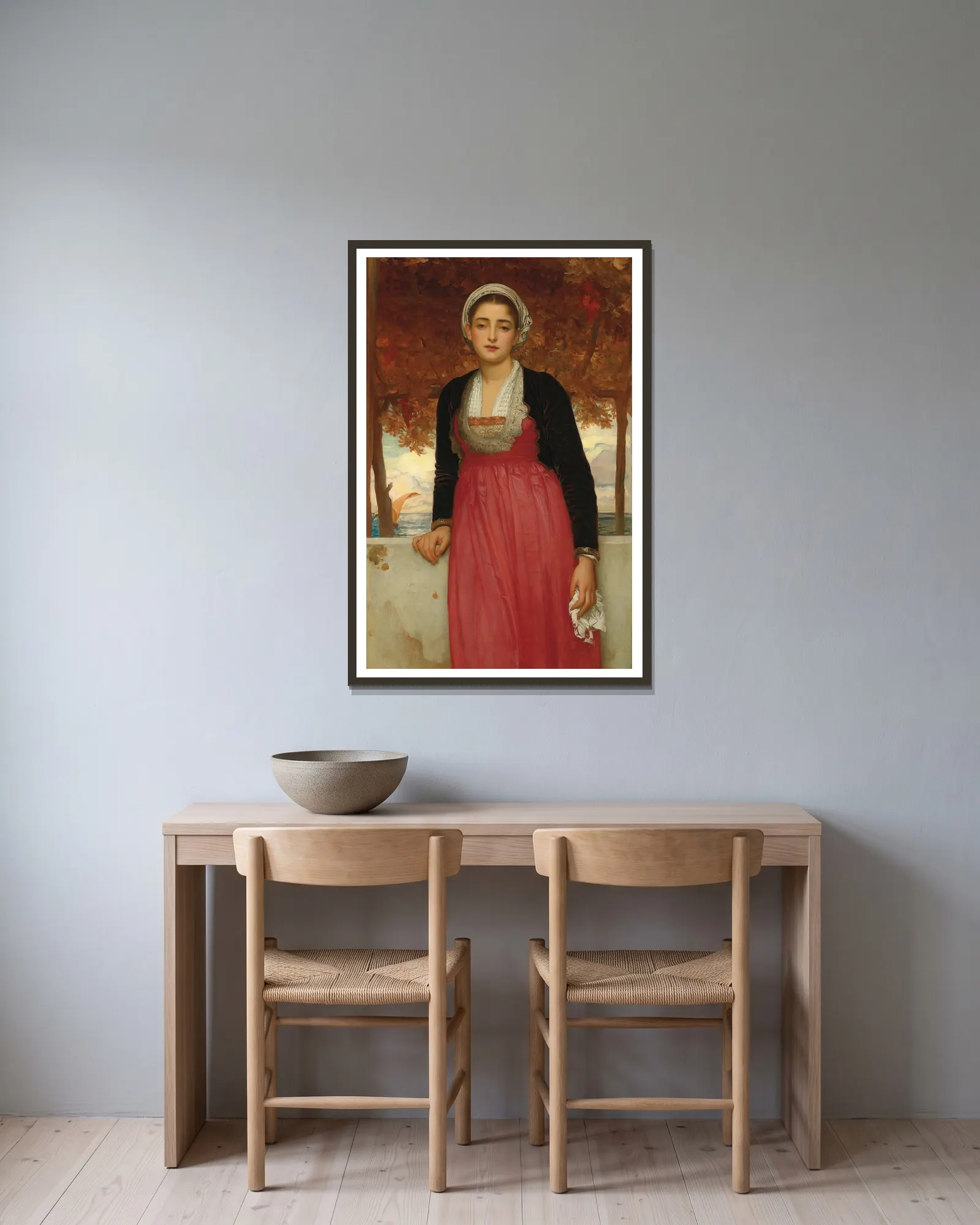 Amarilla av Frederic Leighton inramad på en vägg