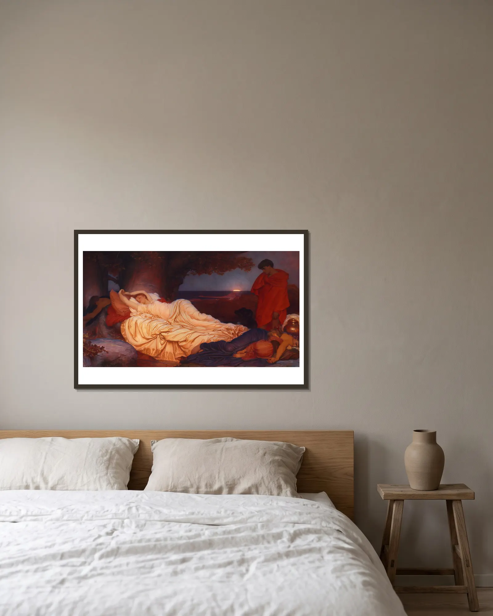 Cymon And Iphigenia av Frederic Leighton inramad på en vägg