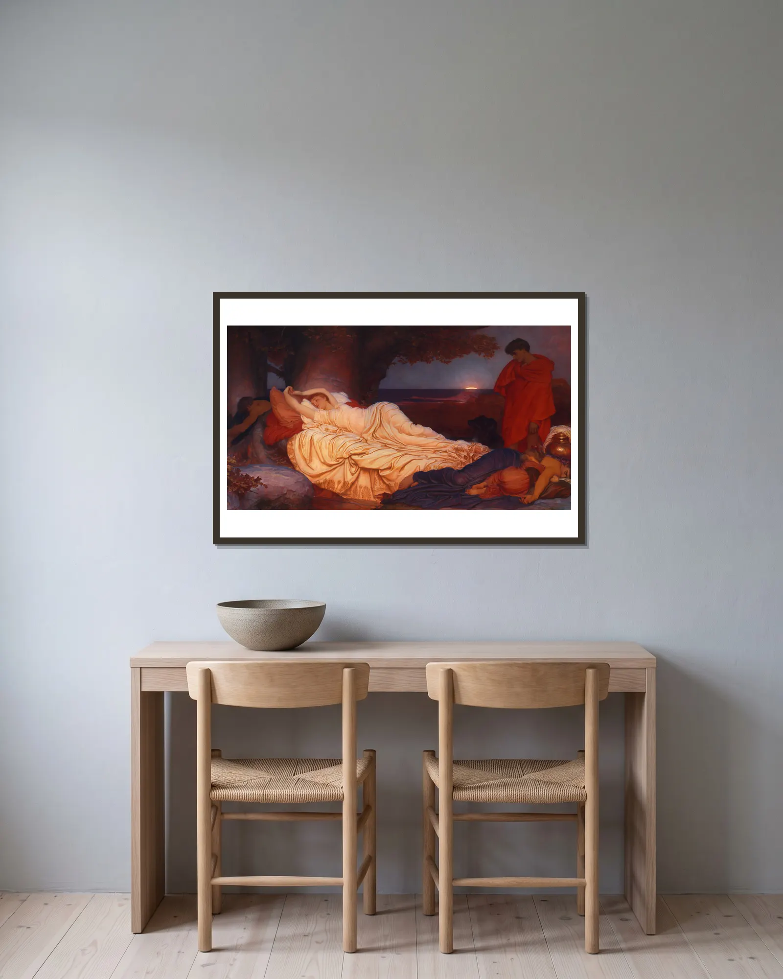 Cymon And Iphigenia av Frederic Leighton inramad på en vägg