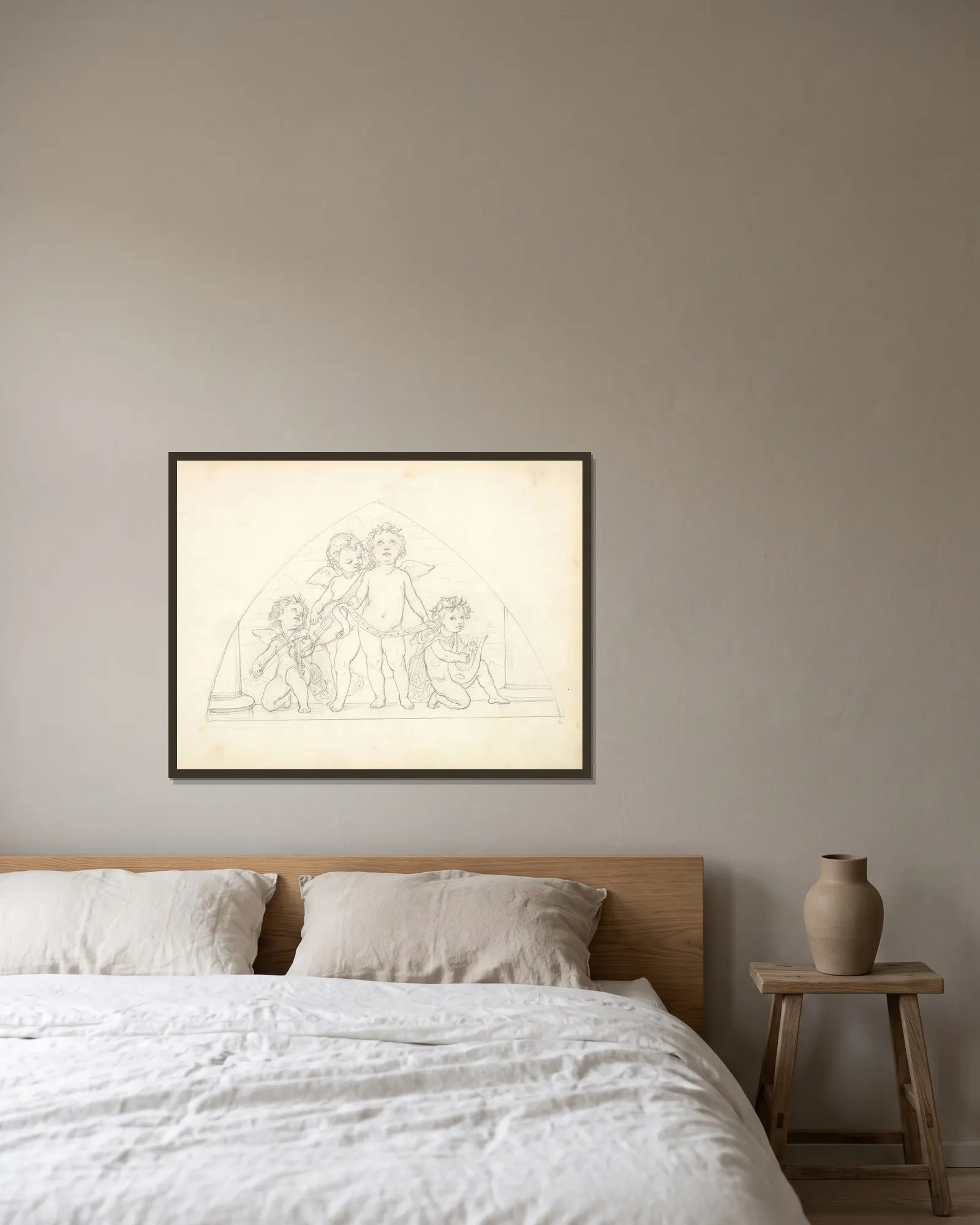 Four Musical Putti av Frederic Leighton inramad på en vägg