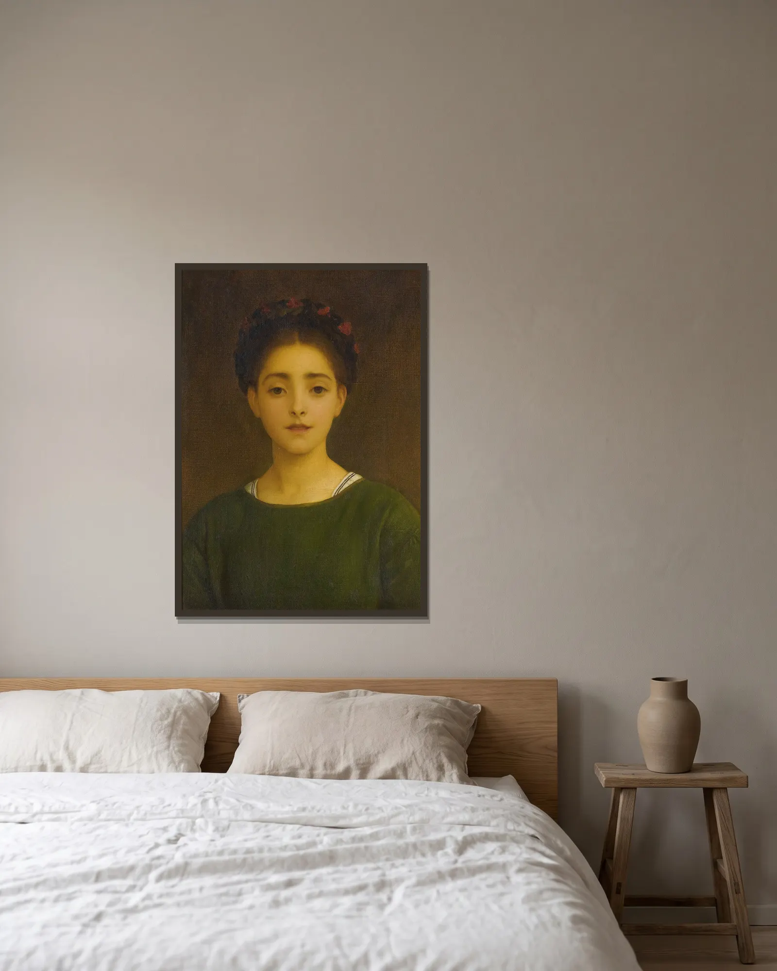Leandra av Frederic Leighton inramad på en vägg