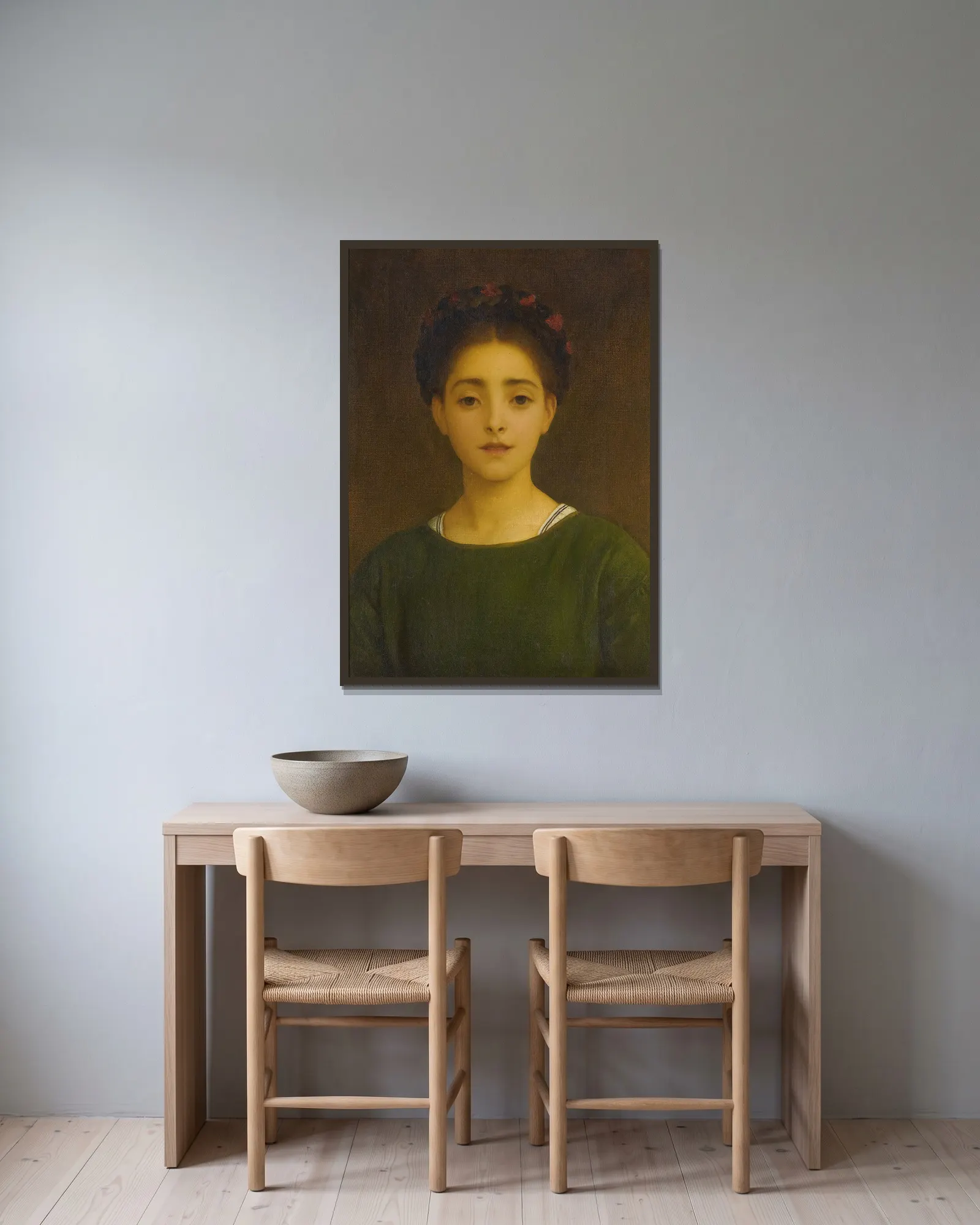 Leandra av Frederic Leighton inramad på en vägg