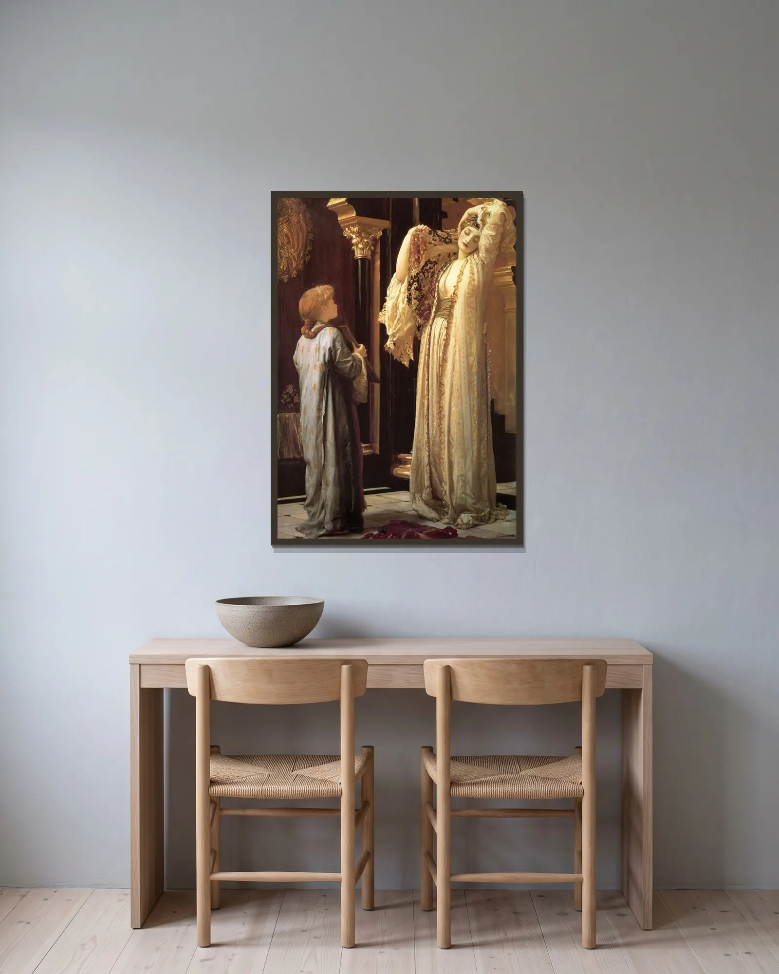 Light of the Harem av Frederic Leighton inramad på en vägg