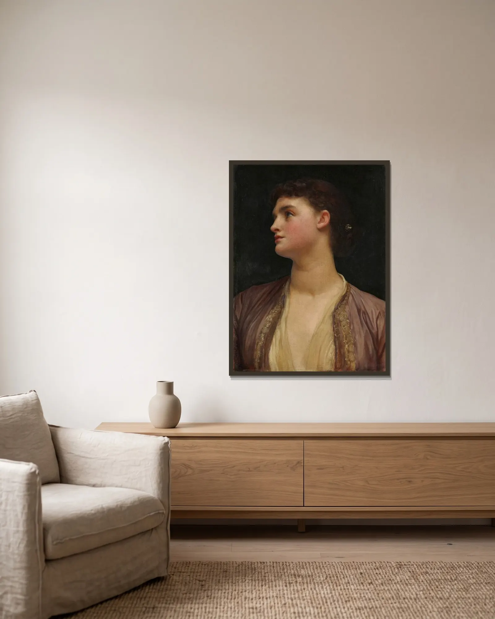 Lucia (possibly late 1870s) av Frederic Leighton inramad på en vägg