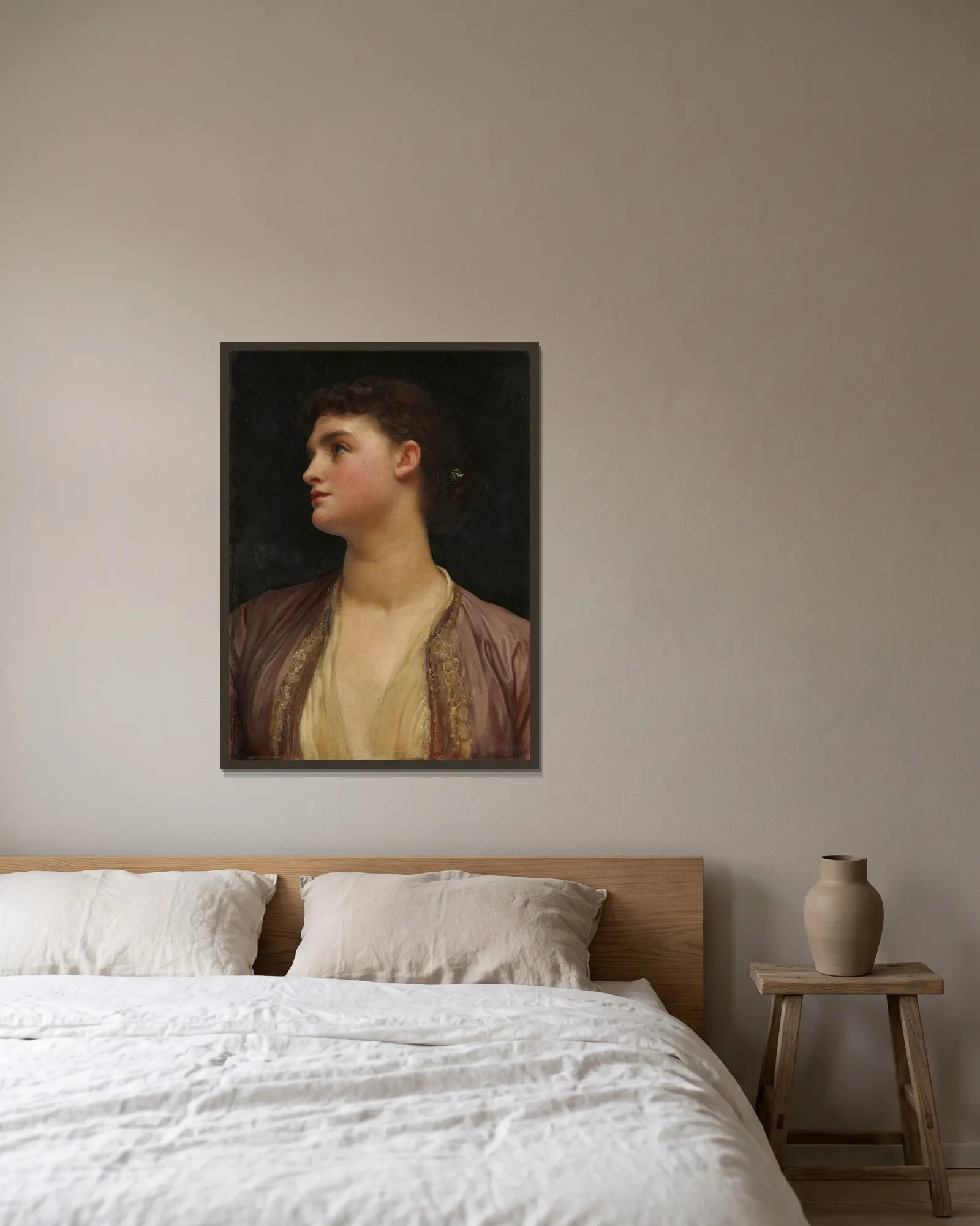 Lucia (possibly late 1870s) av Frederic Leighton inramad på en vägg