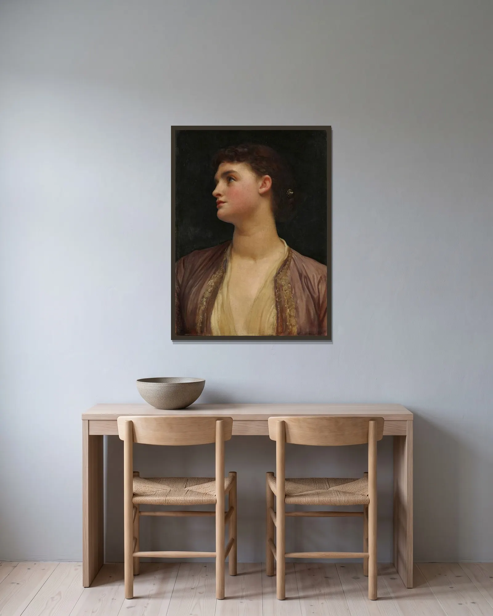 Lucia (possibly late 1870s) av Frederic Leighton inramad på en vägg