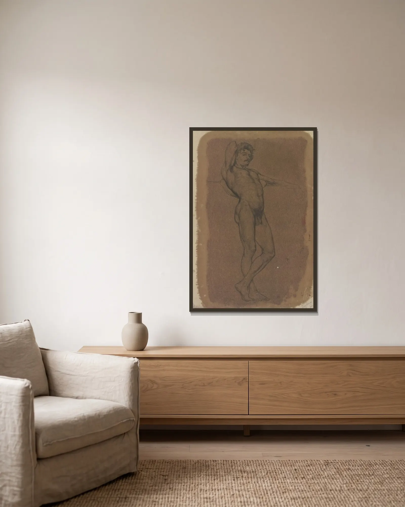 Male nude av Frederic Leighton inramad på en vägg