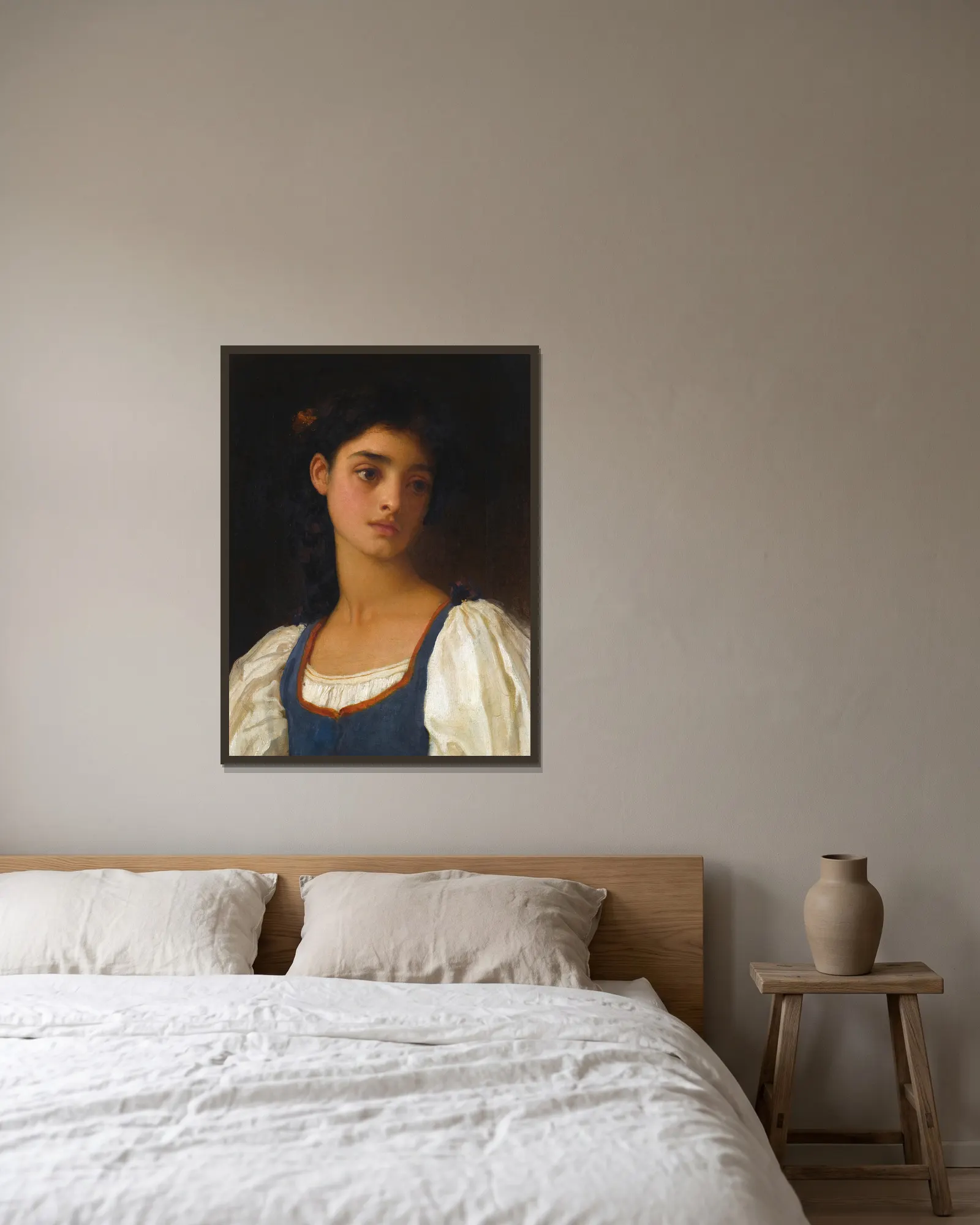 Nicandra av Frederic Leighton inramad på en vägg