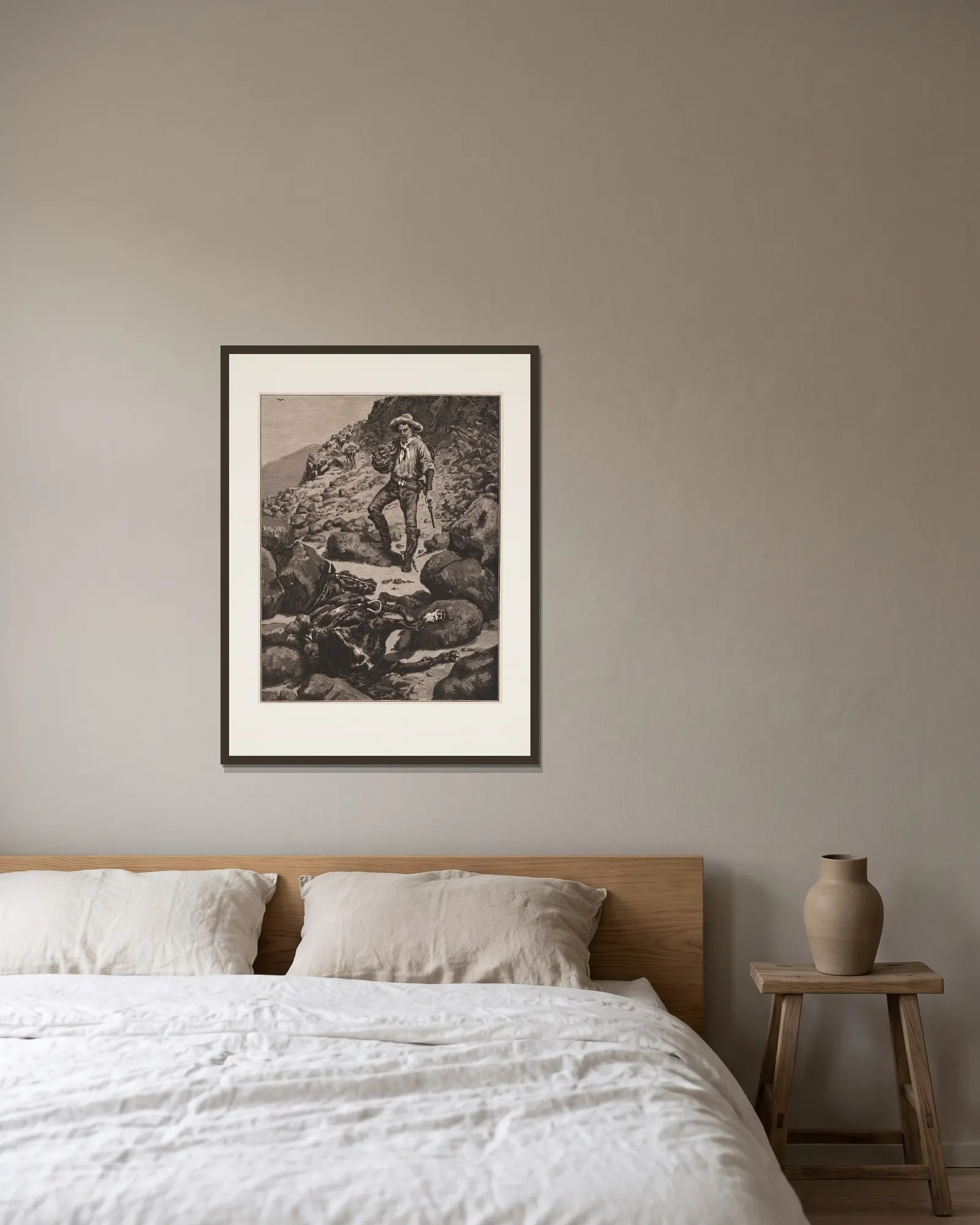Abandoned av Frederic Remington inramad på en vägg