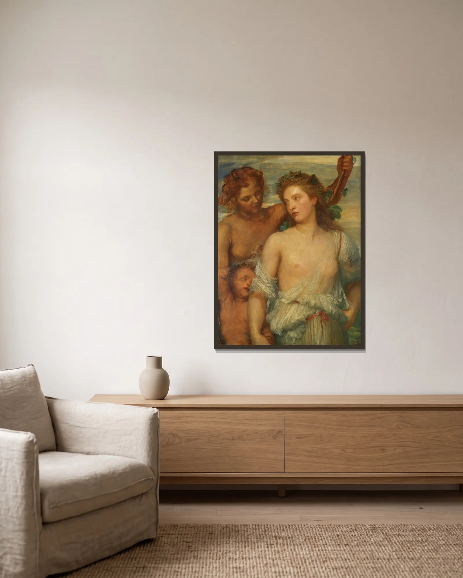 A Bacchante av George Frederic Watts inramad på en vägg