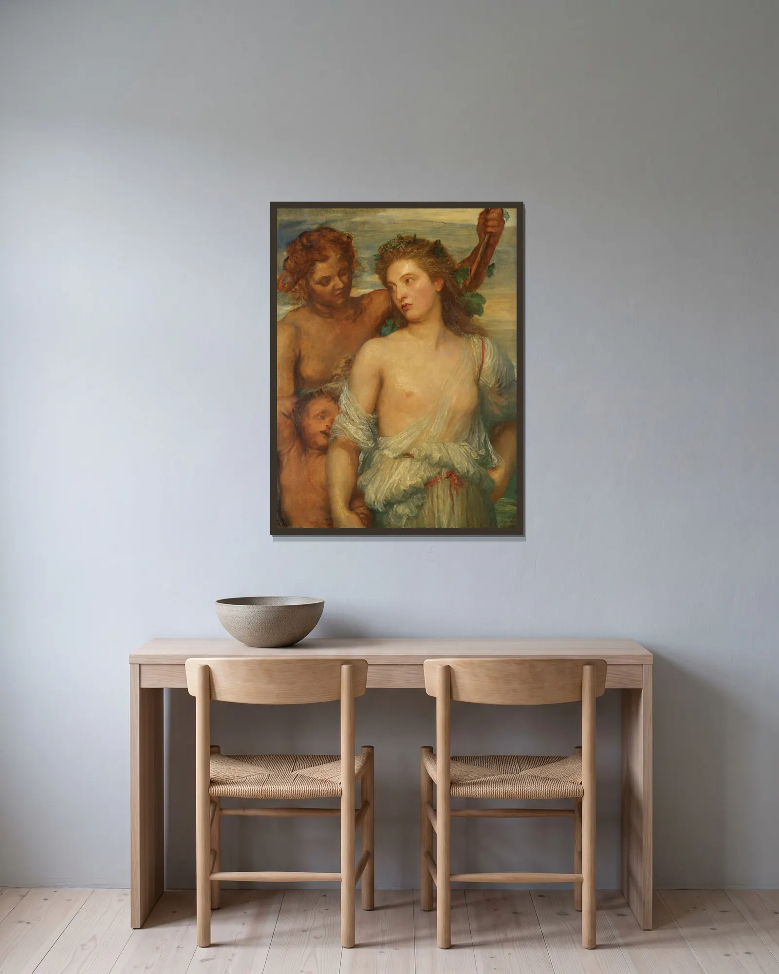 A Bacchante av George Frederic Watts inramad på en vägg