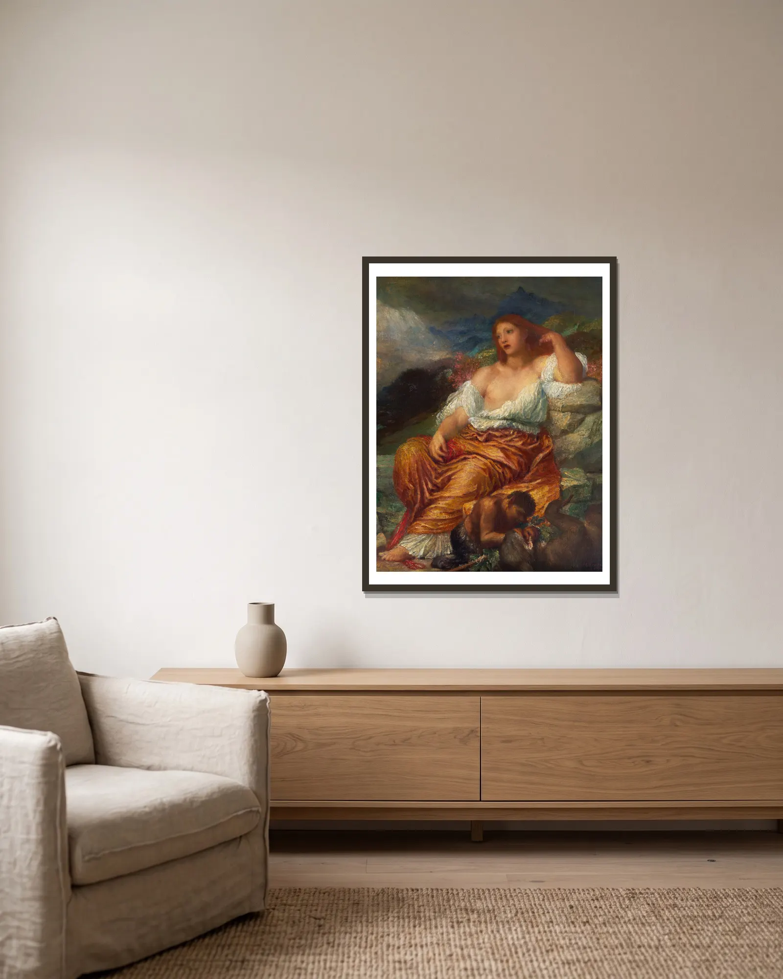 Ariadne av George Frederic Watts inramad på en vägg