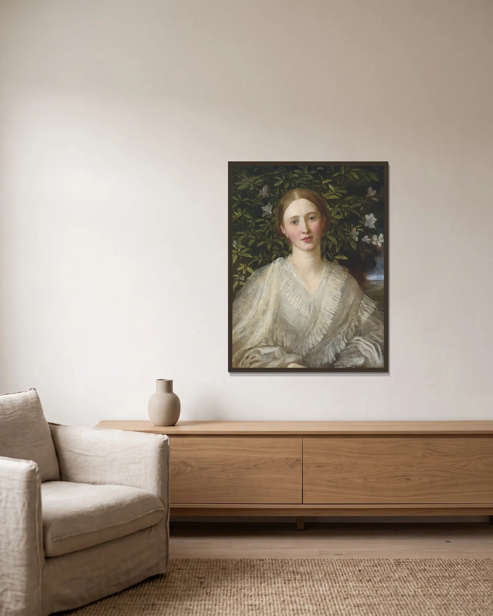 Helen Rose Huth av George Frederic Watts inramad på en vägg