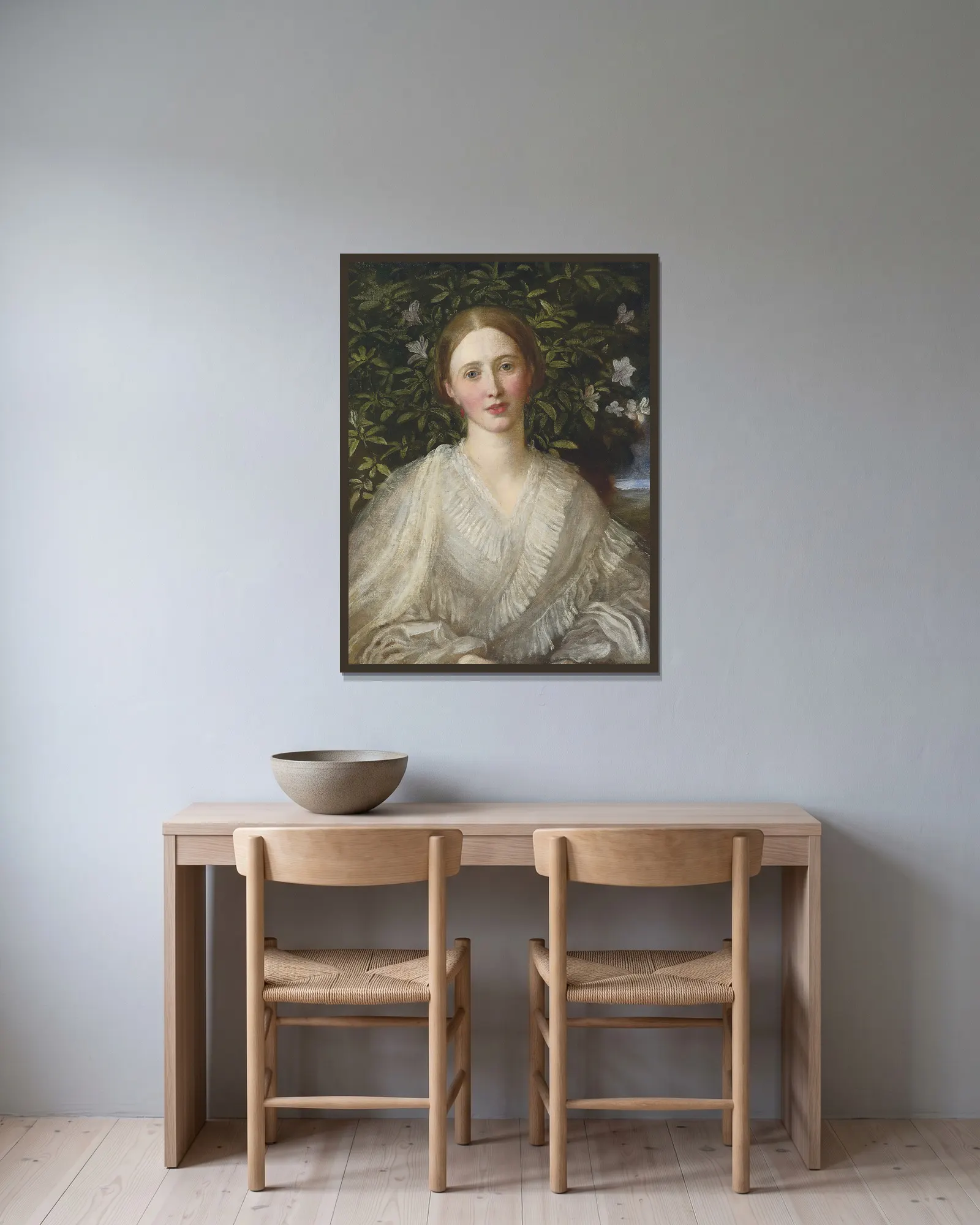 Helen Rose Huth av George Frederic Watts inramad på en vägg
