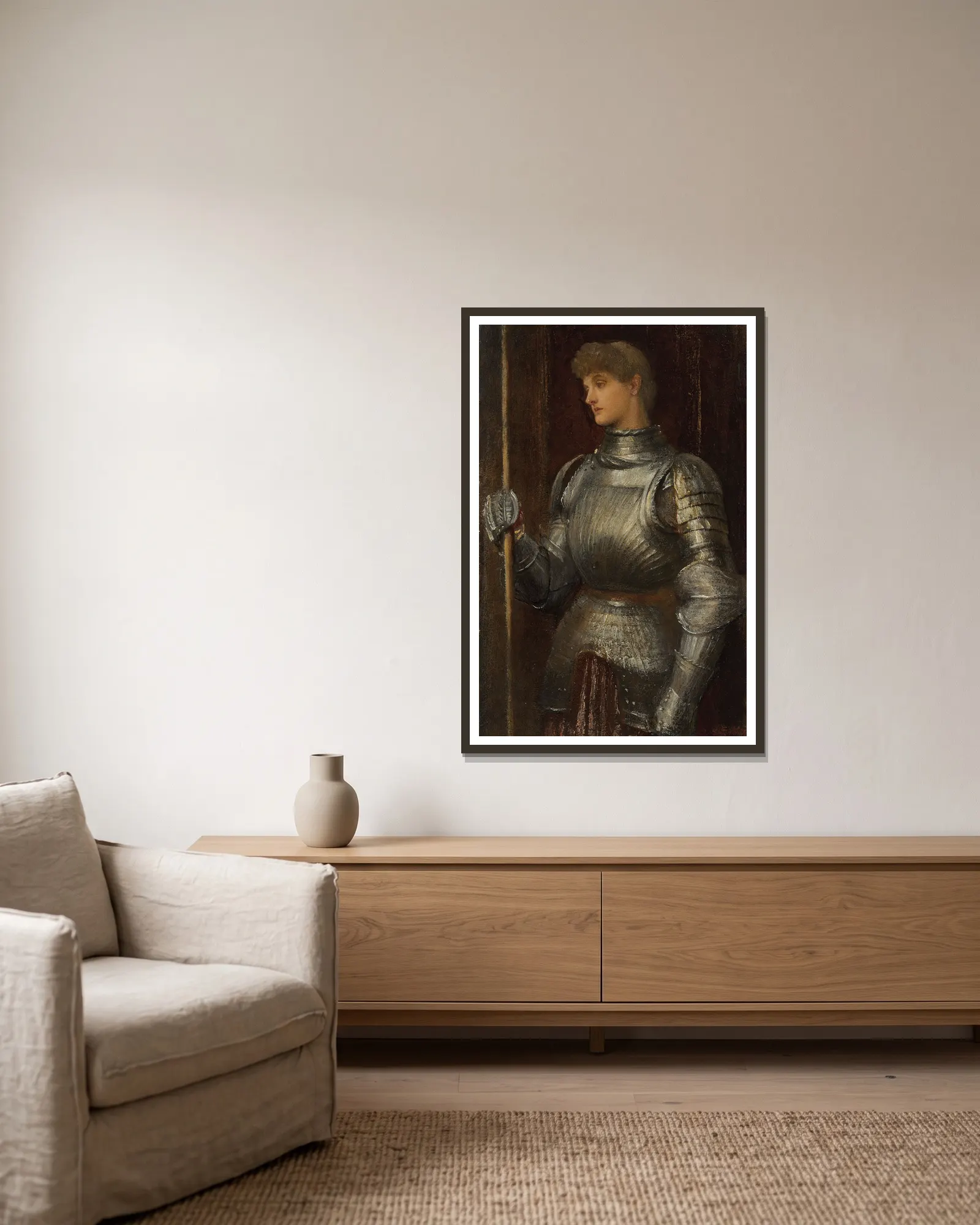 Joan of Arc av George Frederic Watts inramad på en vägg