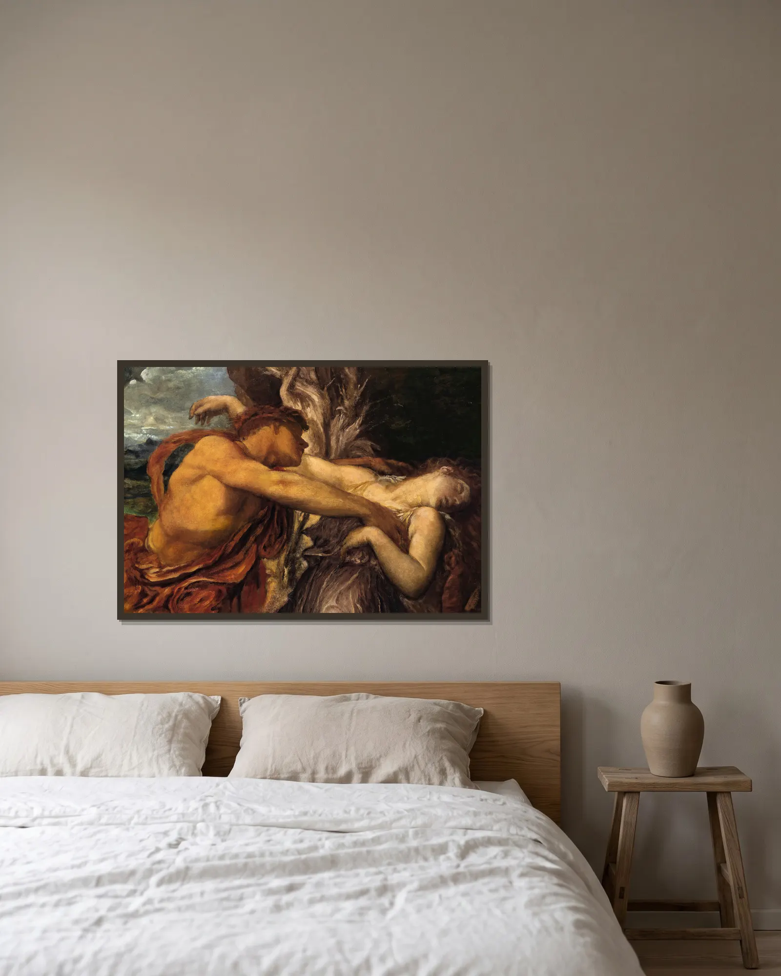 Orpheus and Eurydice av George Frederic Watts inramad på en vägg