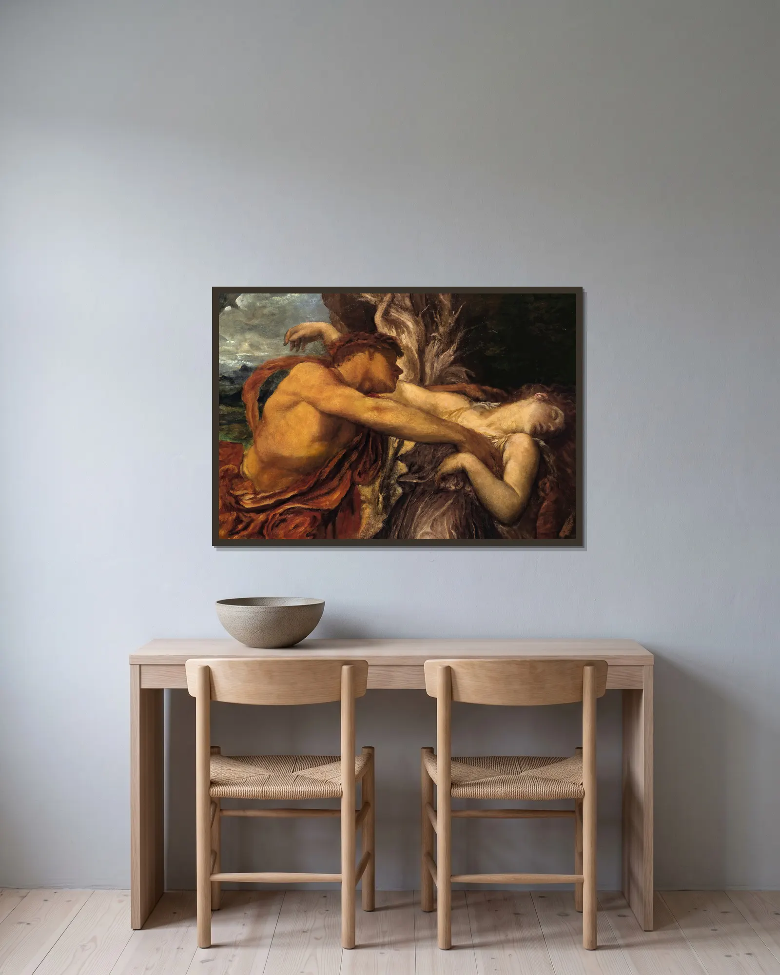 Orpheus and Eurydice av George Frederic Watts inramad på en vägg
