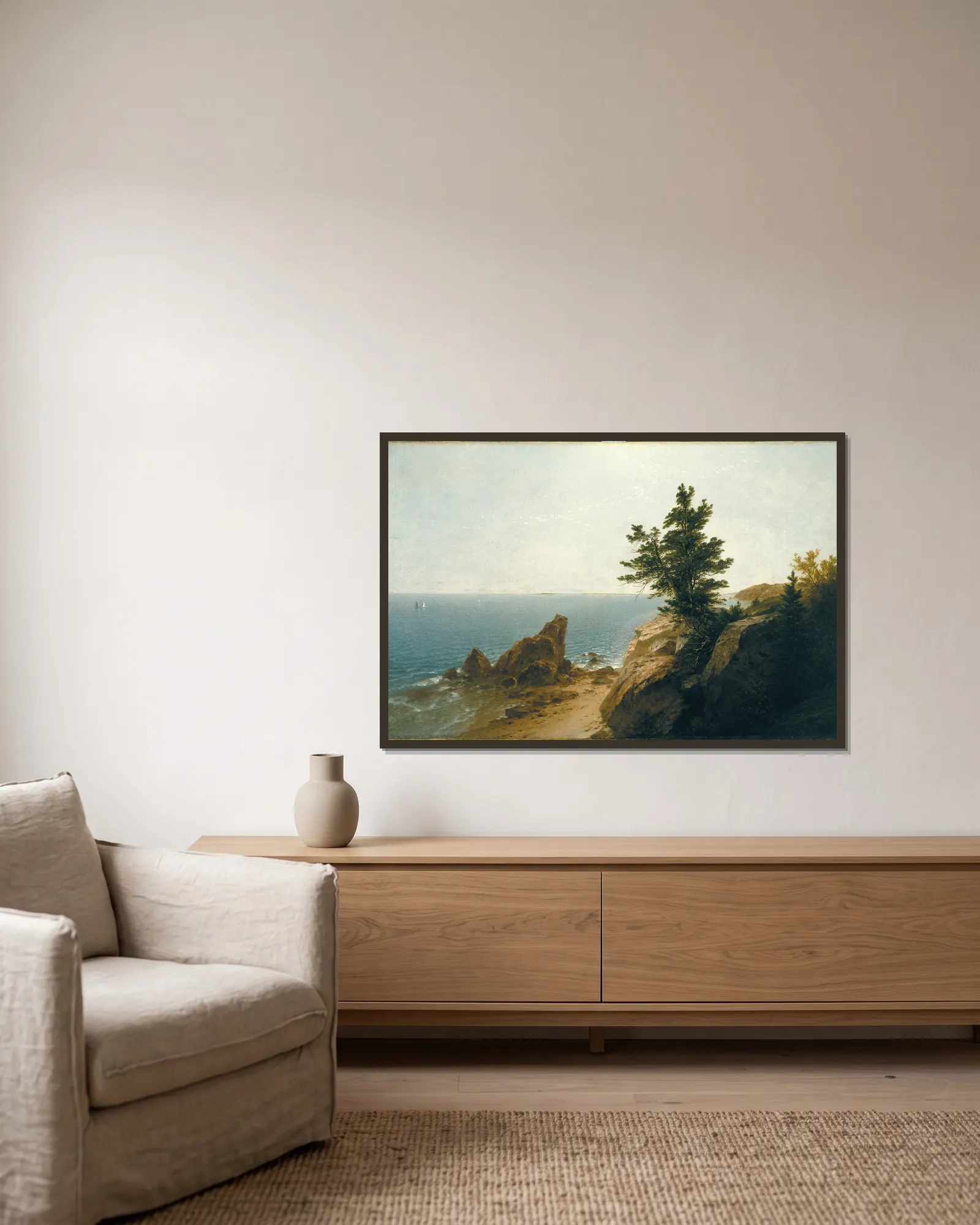 Coast Scene av John Frederick Kensett inramad på en vägg
