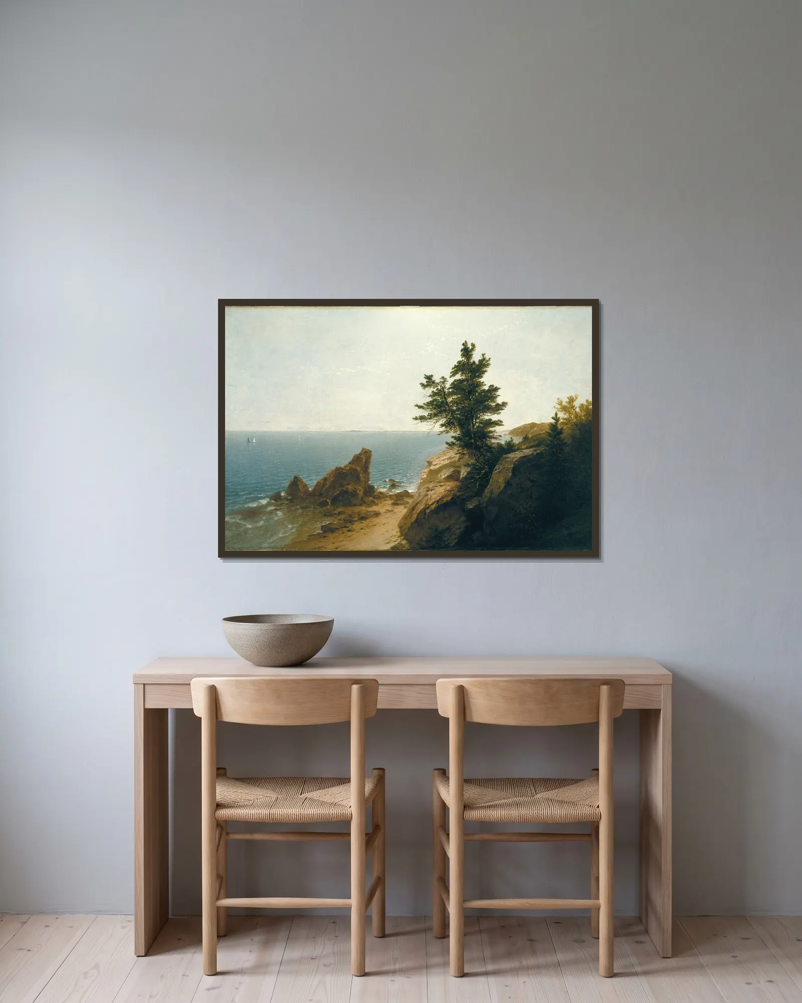 Coast Scene av John Frederick Kensett inramad på en vägg