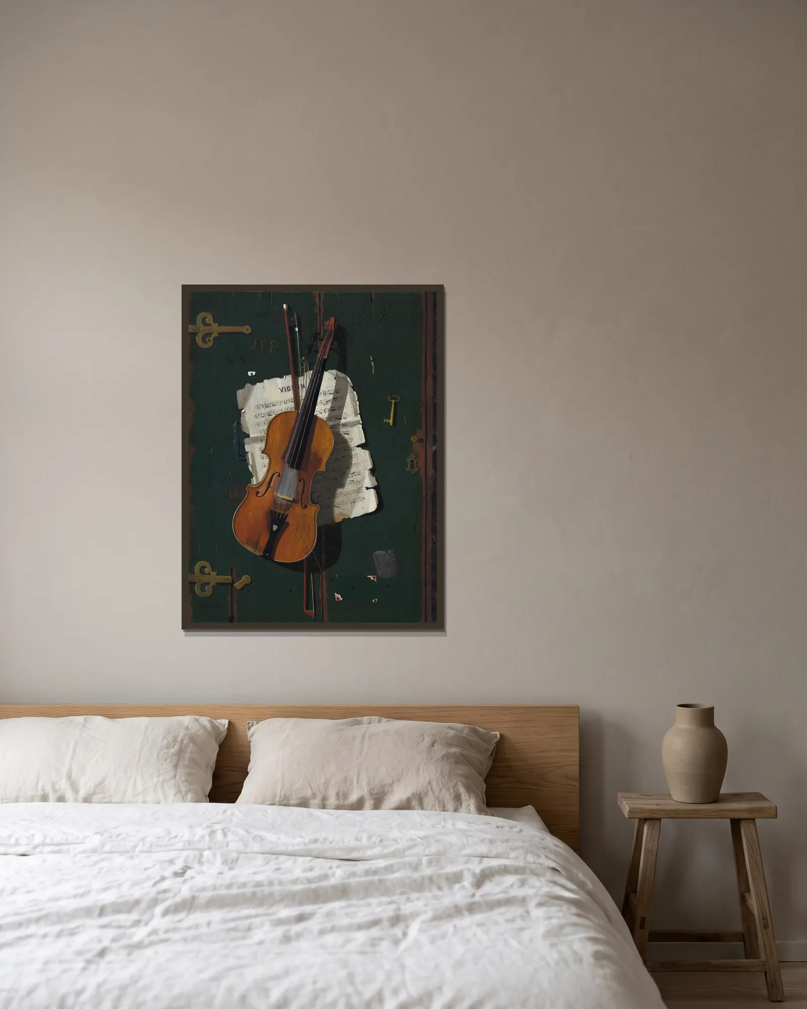 The Old Violin av John Frederick Peto inramad på en vägg