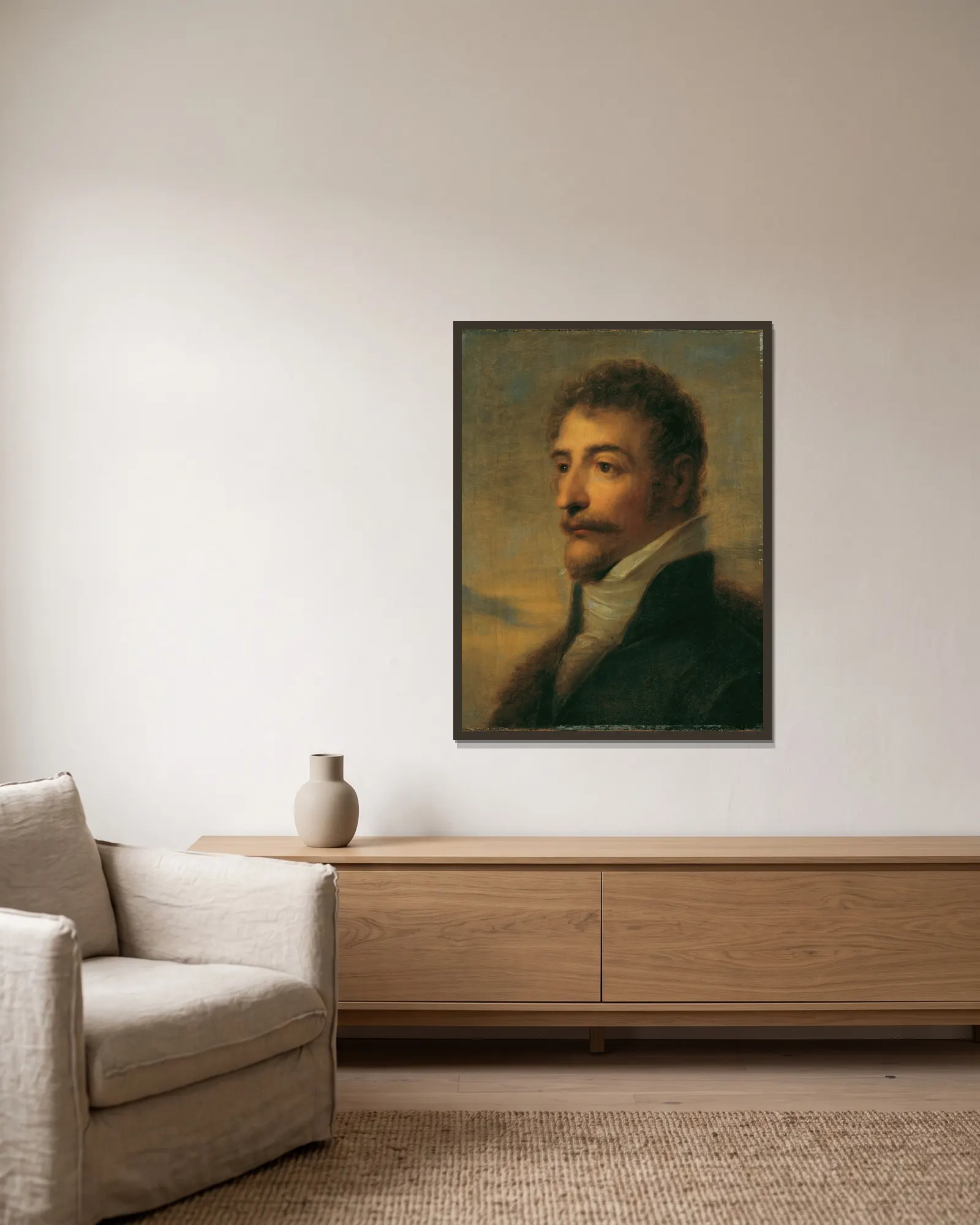 Brustbild eines bärtigen Mannes av Heinrich Friedrich Füger inramad på en vägg