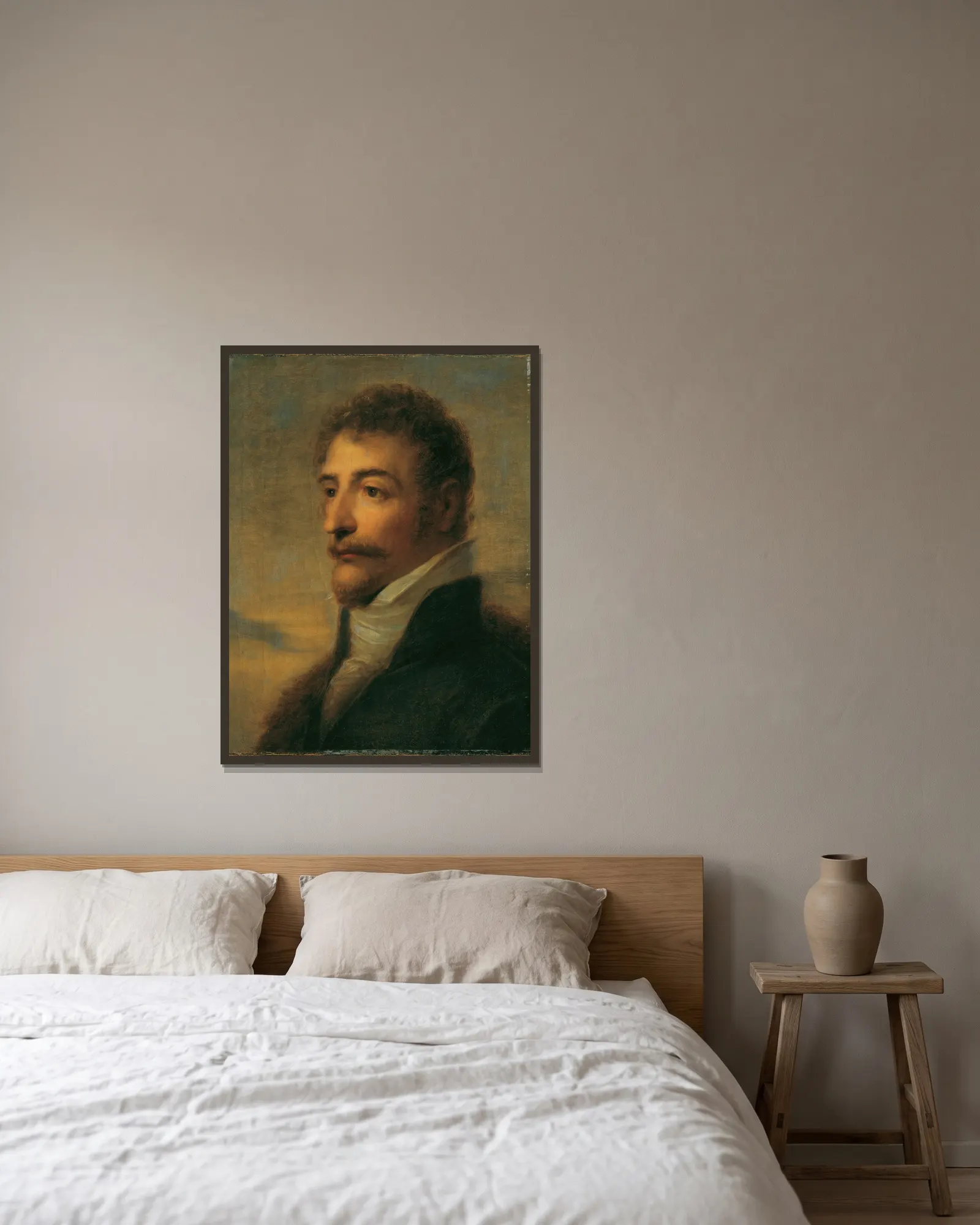Brustbild eines bärtigen Mannes av Heinrich Friedrich Füger inramad på en vägg