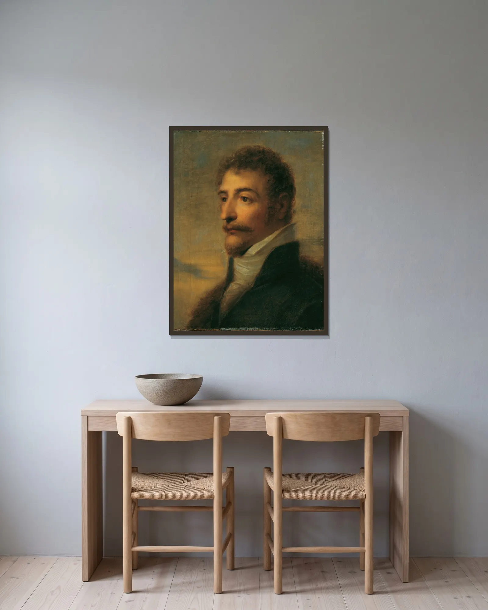 Brustbild eines bärtigen Mannes av Heinrich Friedrich Füger inramad på en vägg