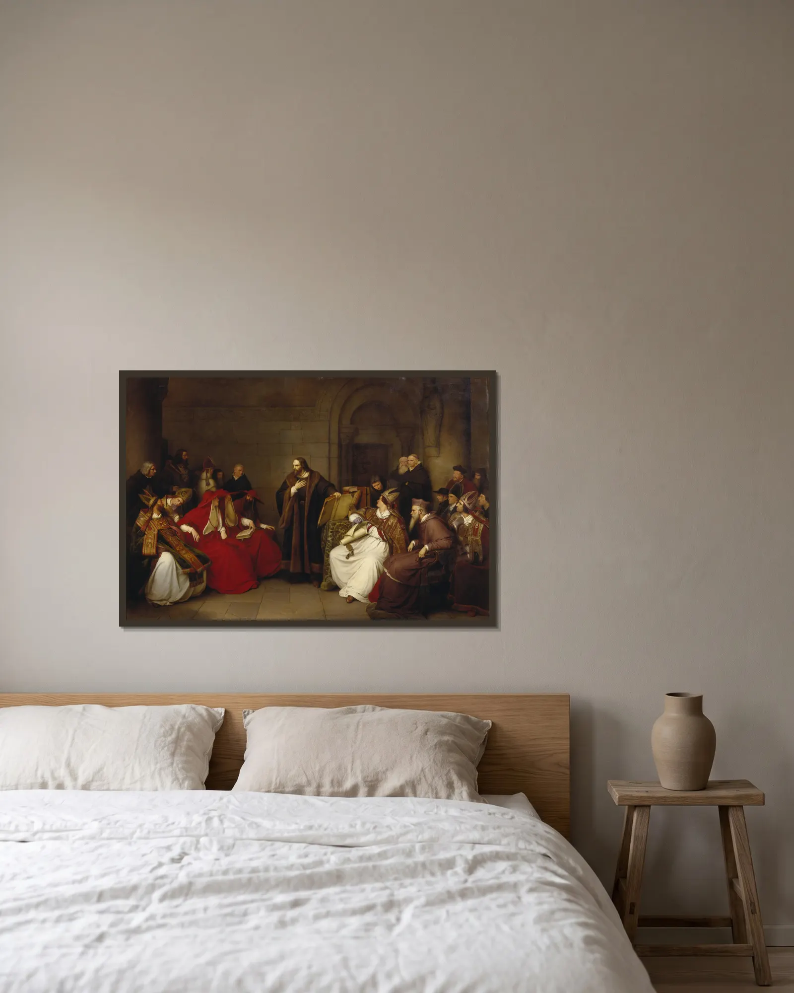 Jan Hus at Constance av Karl Friedrich Lessing inramad på en vägg