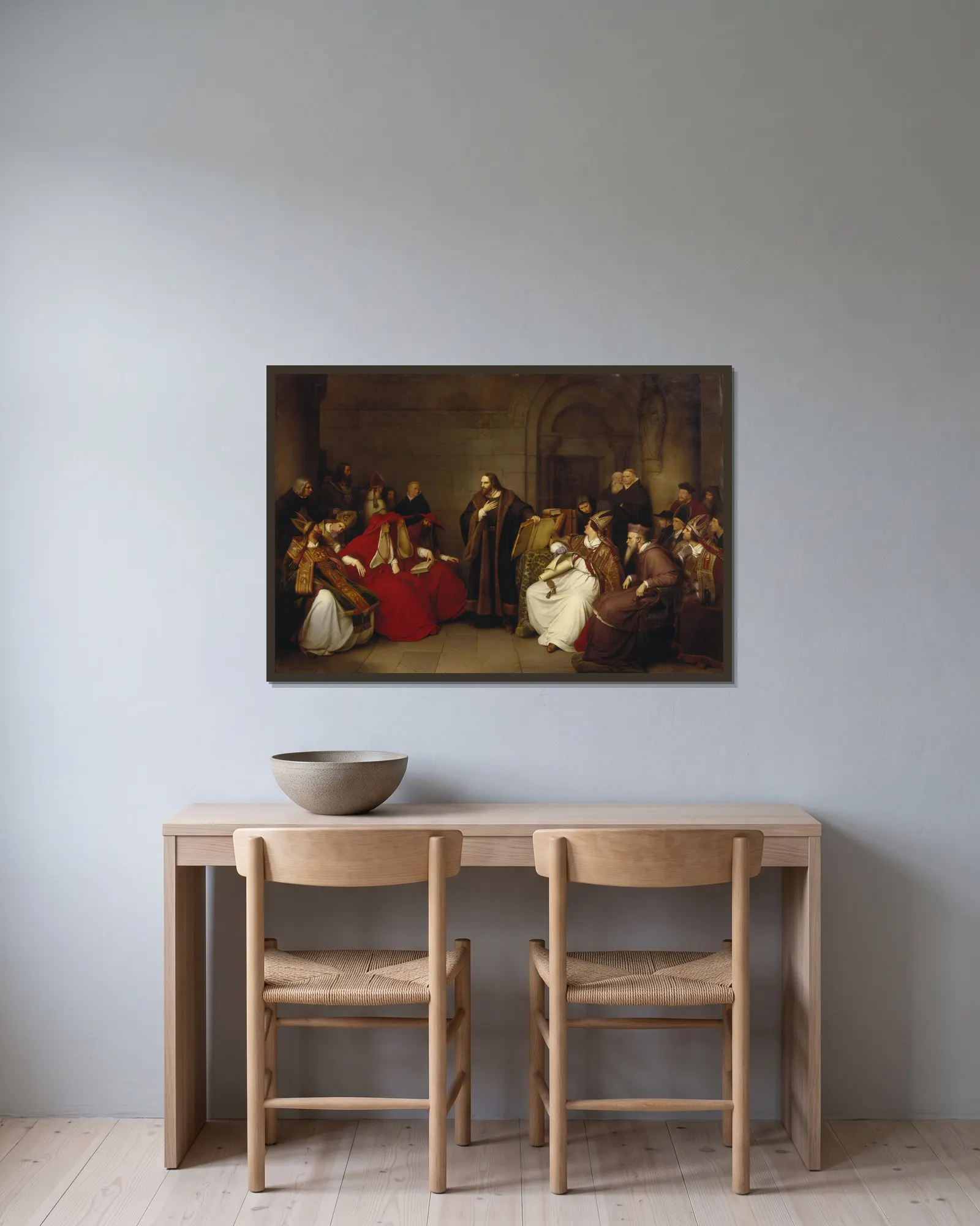 Jan Hus at Constance av Karl Friedrich Lessing inramad på en vägg
