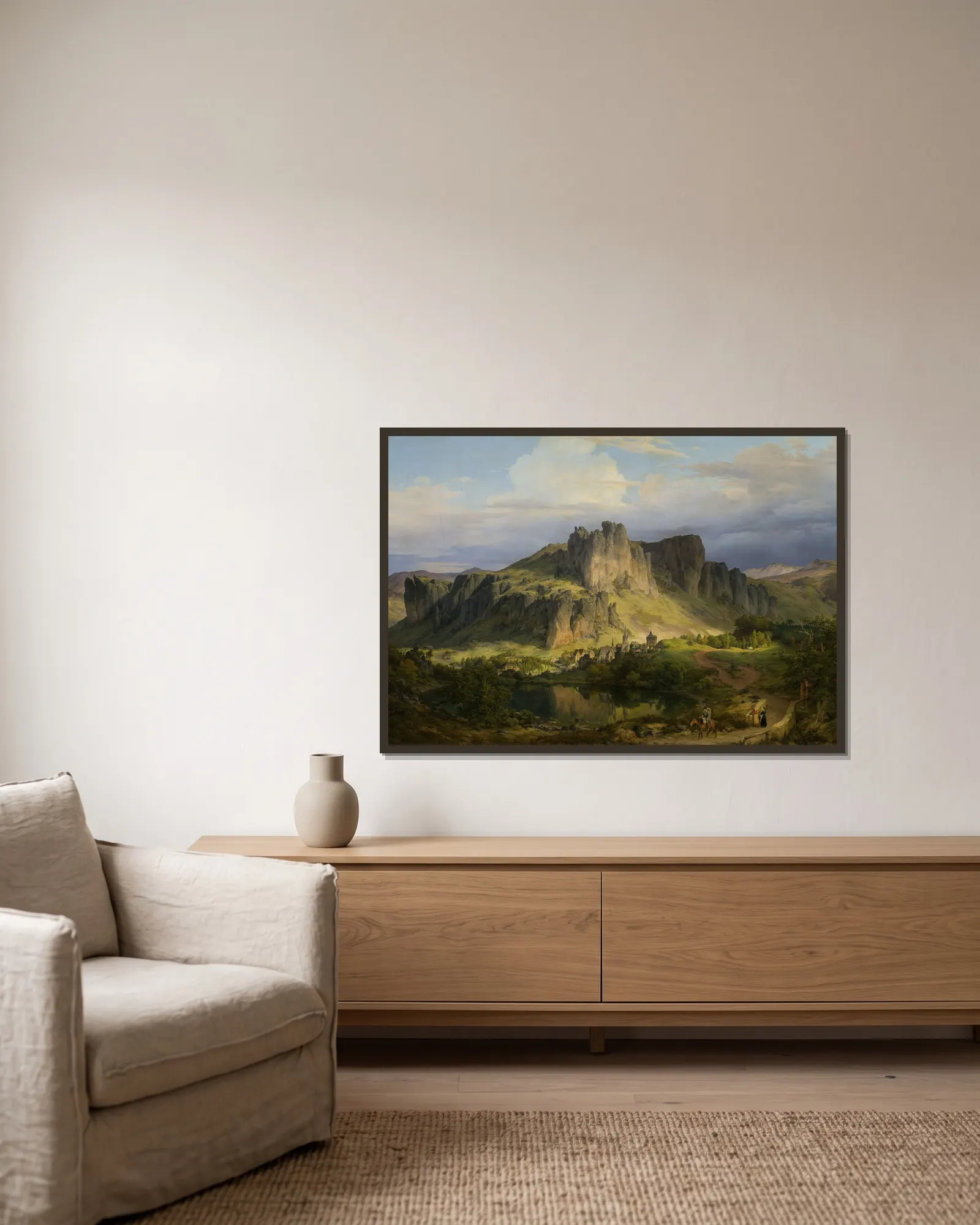 Landscape from the Eifel mountains av Karl Friedrich Lessing inramad på en vägg