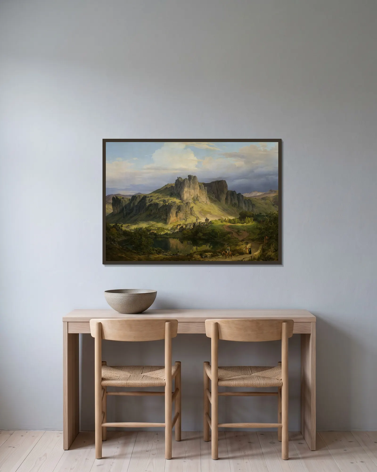 Landscape from the Eifel mountains av Karl Friedrich Lessing inramad på en vägg
