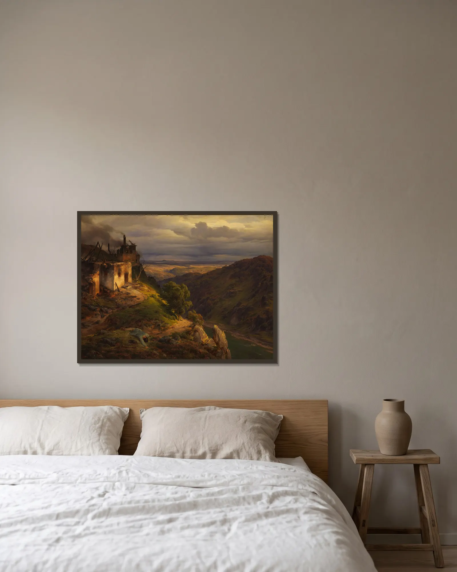 Landscape av Karl Friedrich Lessing inramad på en vägg