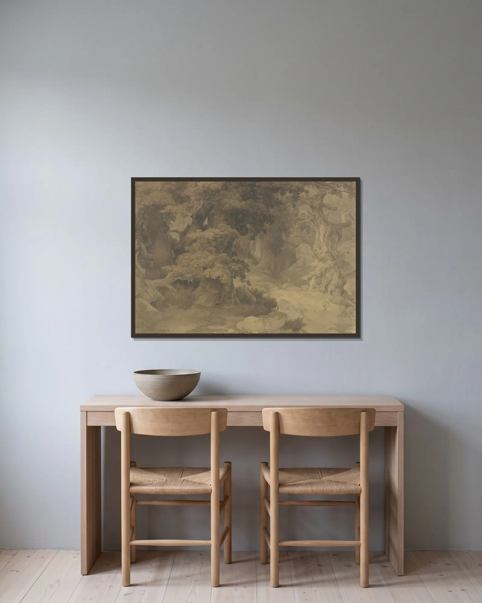 Oak forest av Karl Friedrich Lessing inramad på en vägg