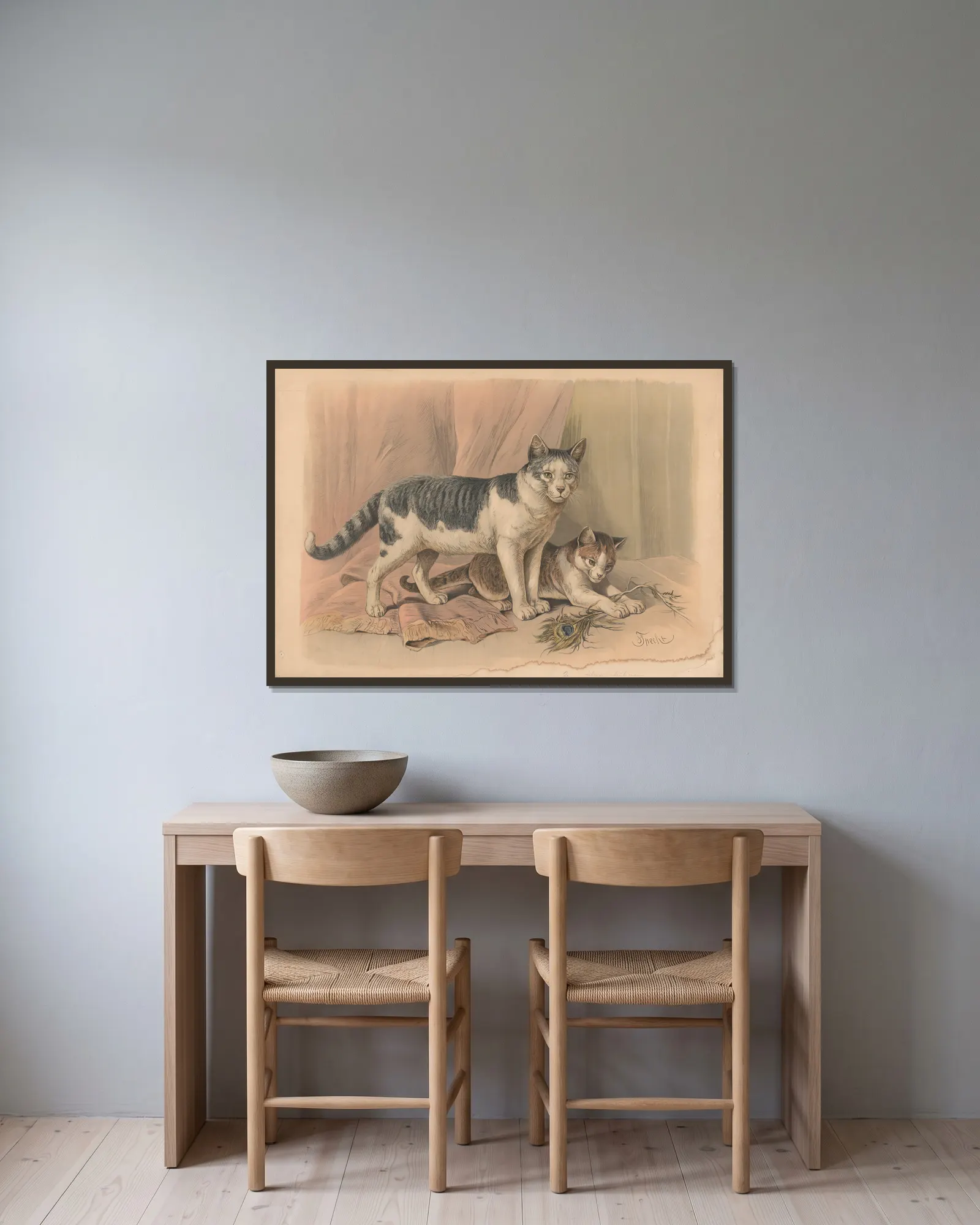 Cat av Friedrich Specht inramad på en vägg