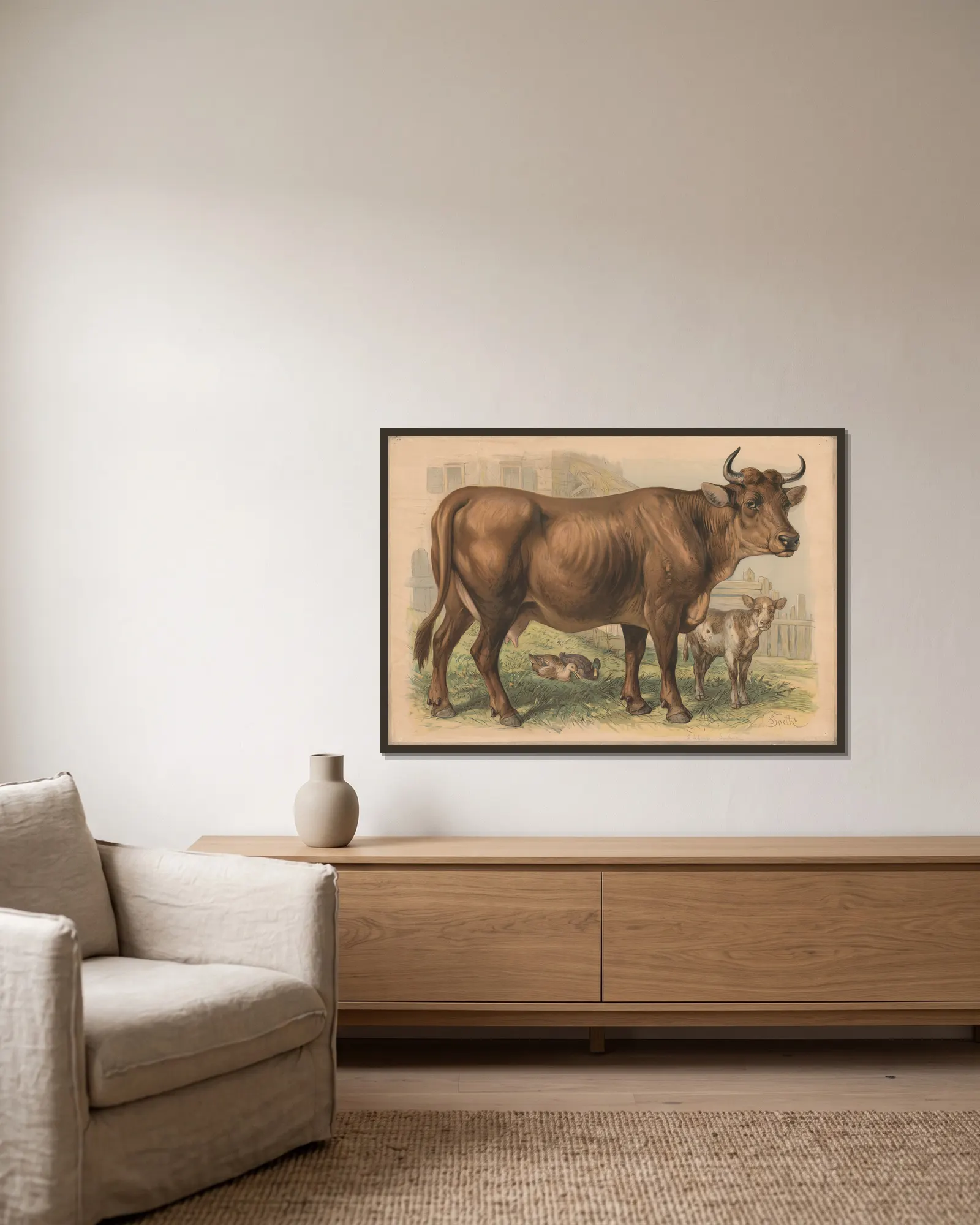 Cow av Friedrich Specht inramad på en vägg