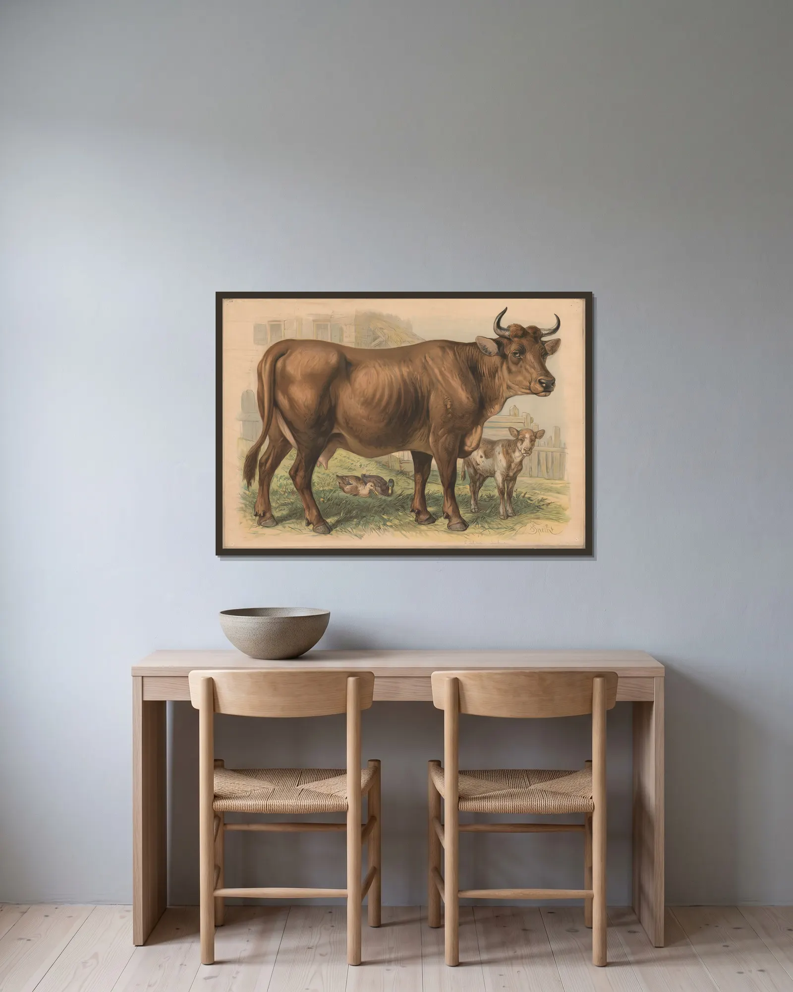 Cow av Friedrich Specht inramad på en vägg