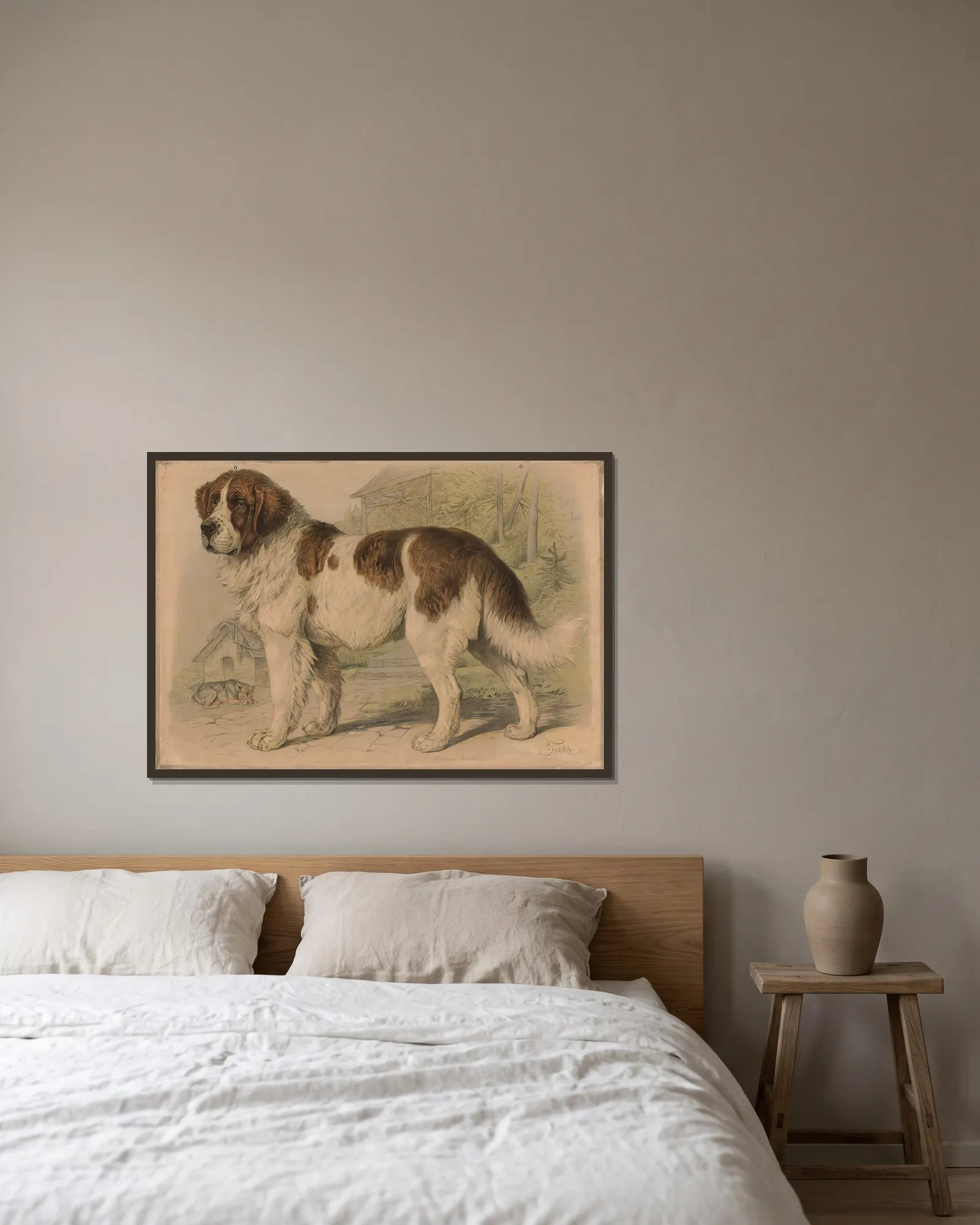 Dog av Friedrich Specht inramad på en vägg