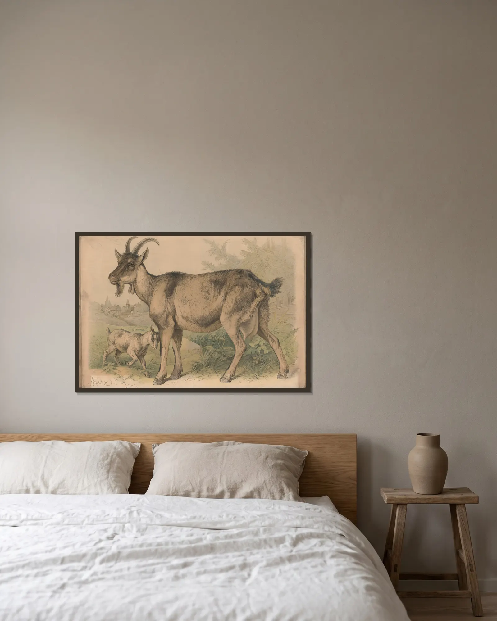 Goat av Friedrich Specht inramad på en vägg