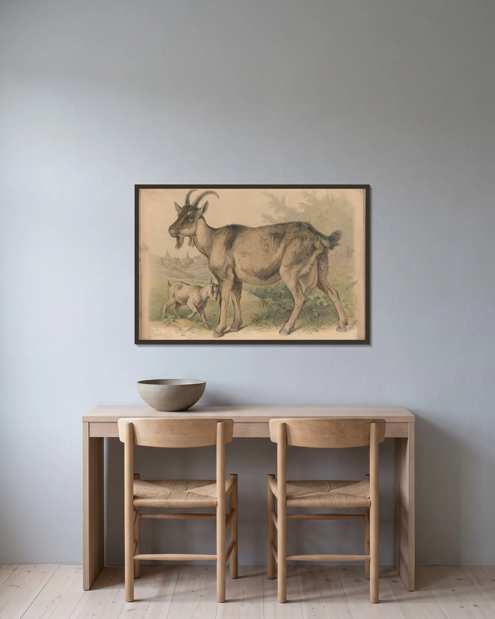 Goat av Friedrich Specht inramad på en vägg