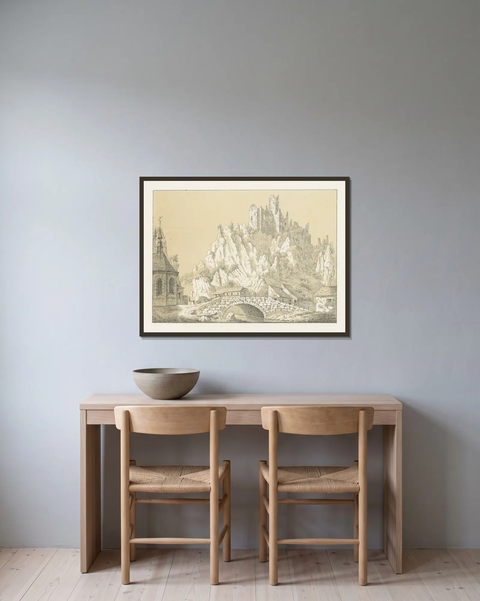 Falkenstein av Johann Friedrich Wagner inramad på en vägg