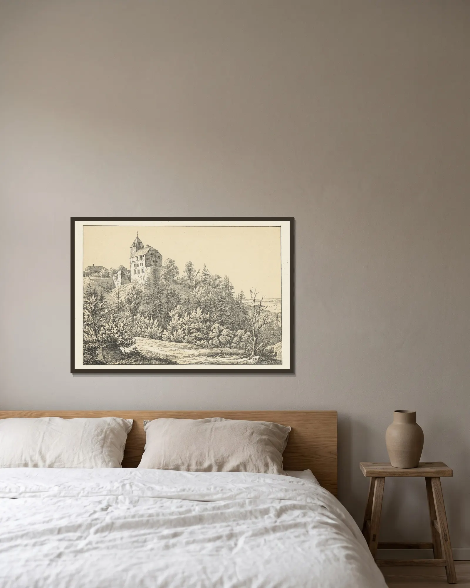 Moetteli Schloss av Johann Friedrich Wagner inramad på en vägg