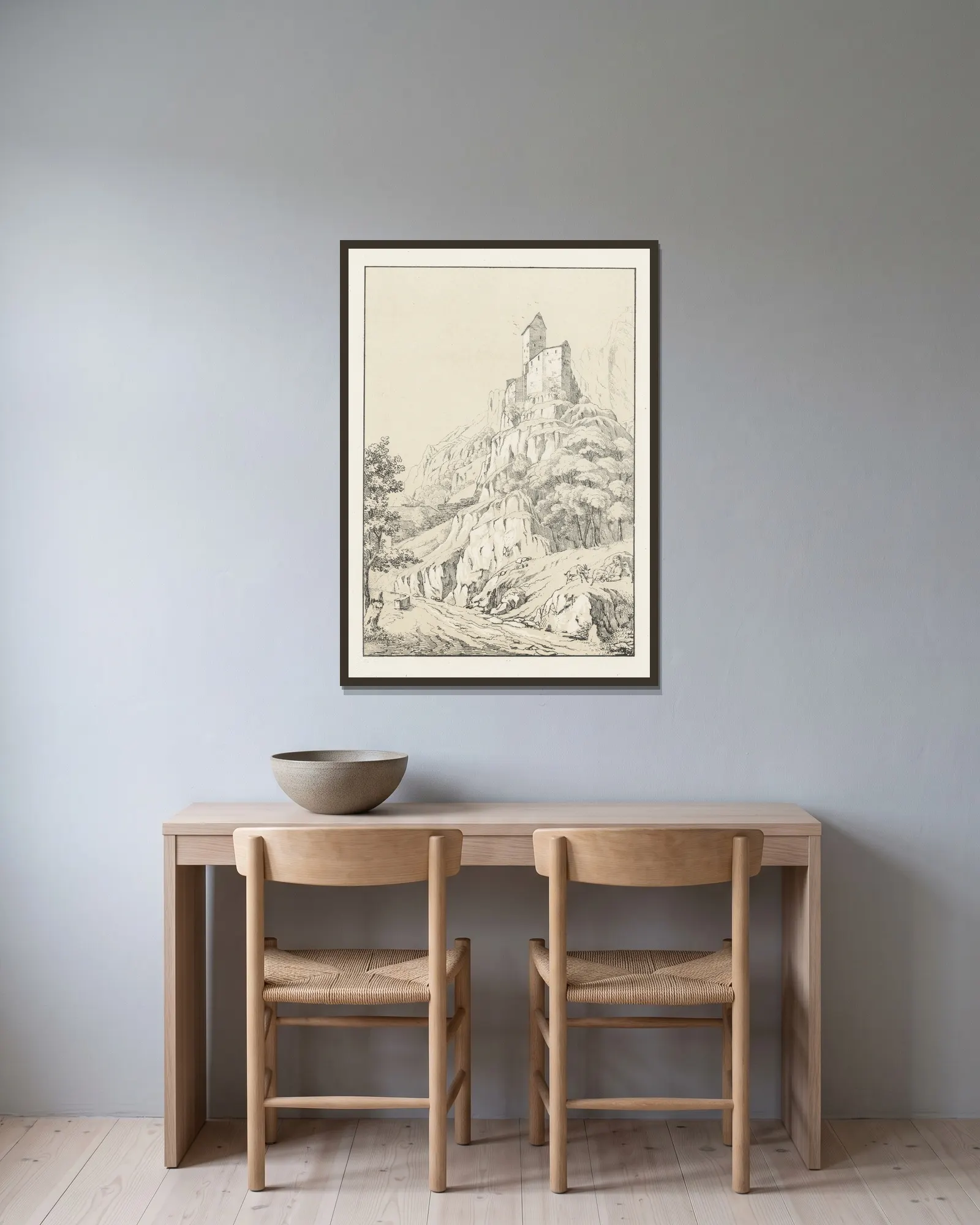 Sargans av Johann Friedrich Wagner inramad på en vägg