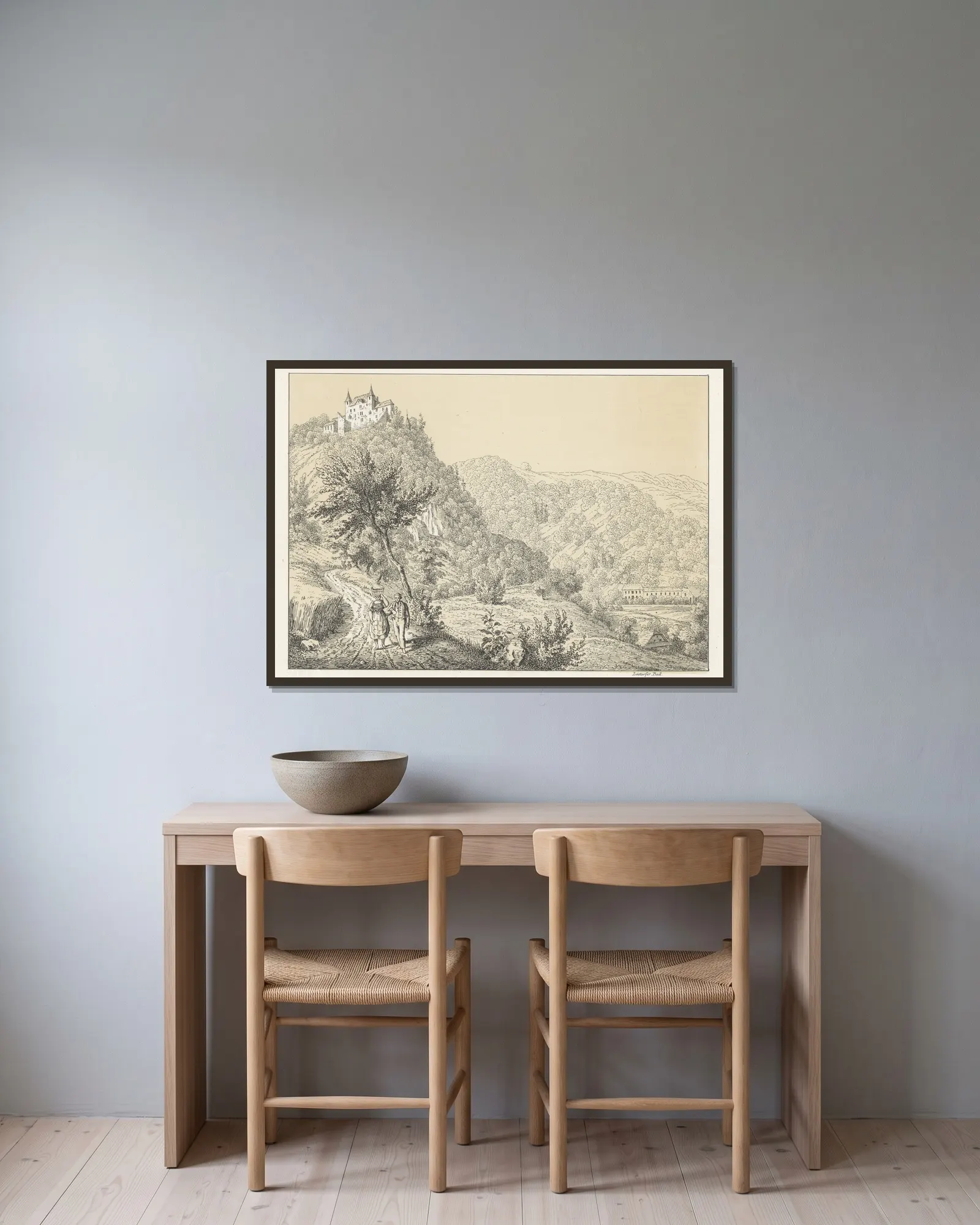 Wartenfels av Johann Friedrich Wagner inramad på en vägg