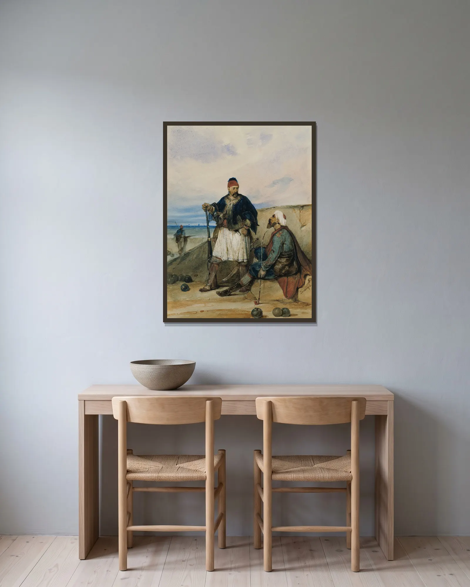Eastern Soldiers av Alexandre-Gabriel Decamps inramad på en vägg