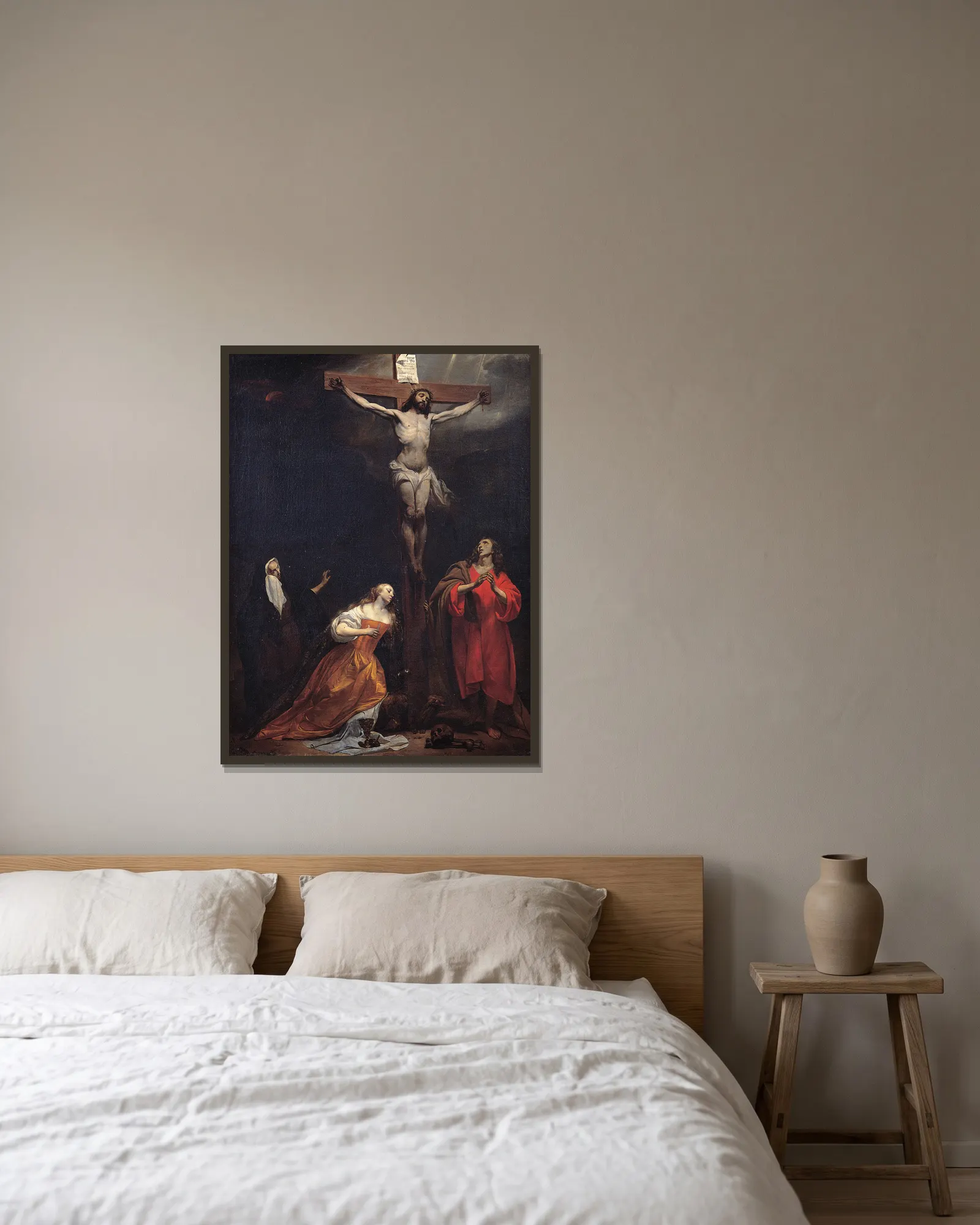 Crucifixion av Gabriel Metsu inramad på en vägg