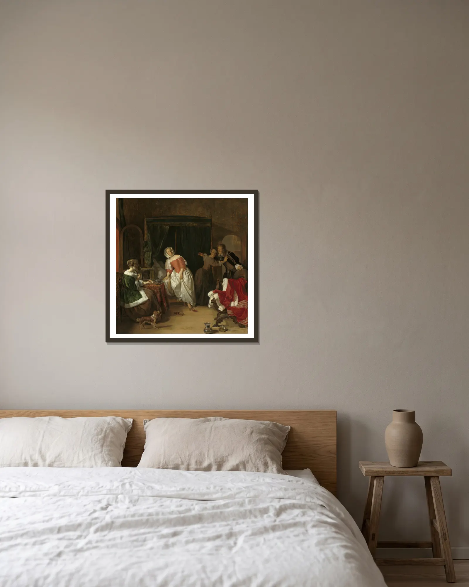 The Intruder av Gabriel Metsu inramad på en vägg