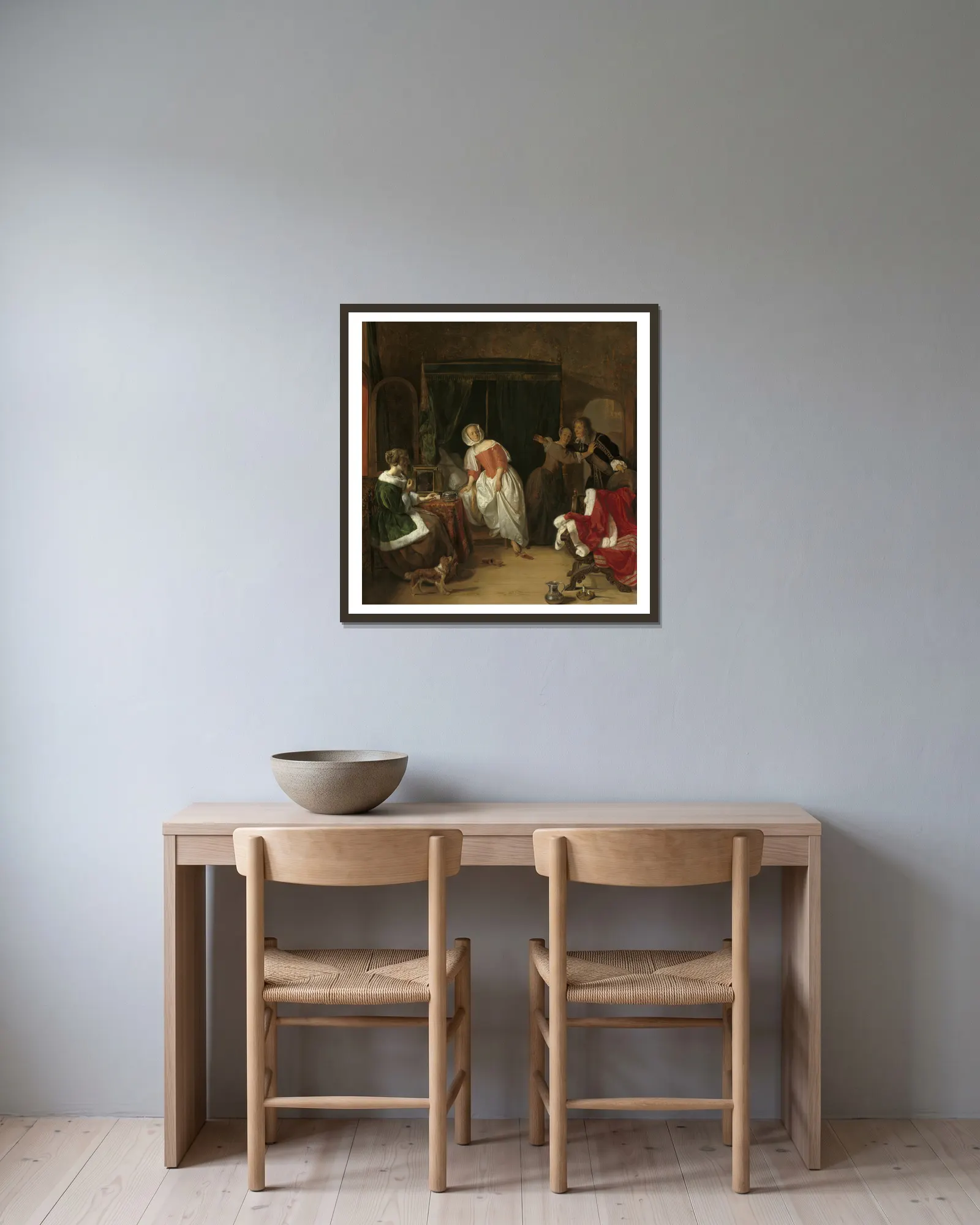 The Intruder av Gabriel Metsu inramad på en vägg